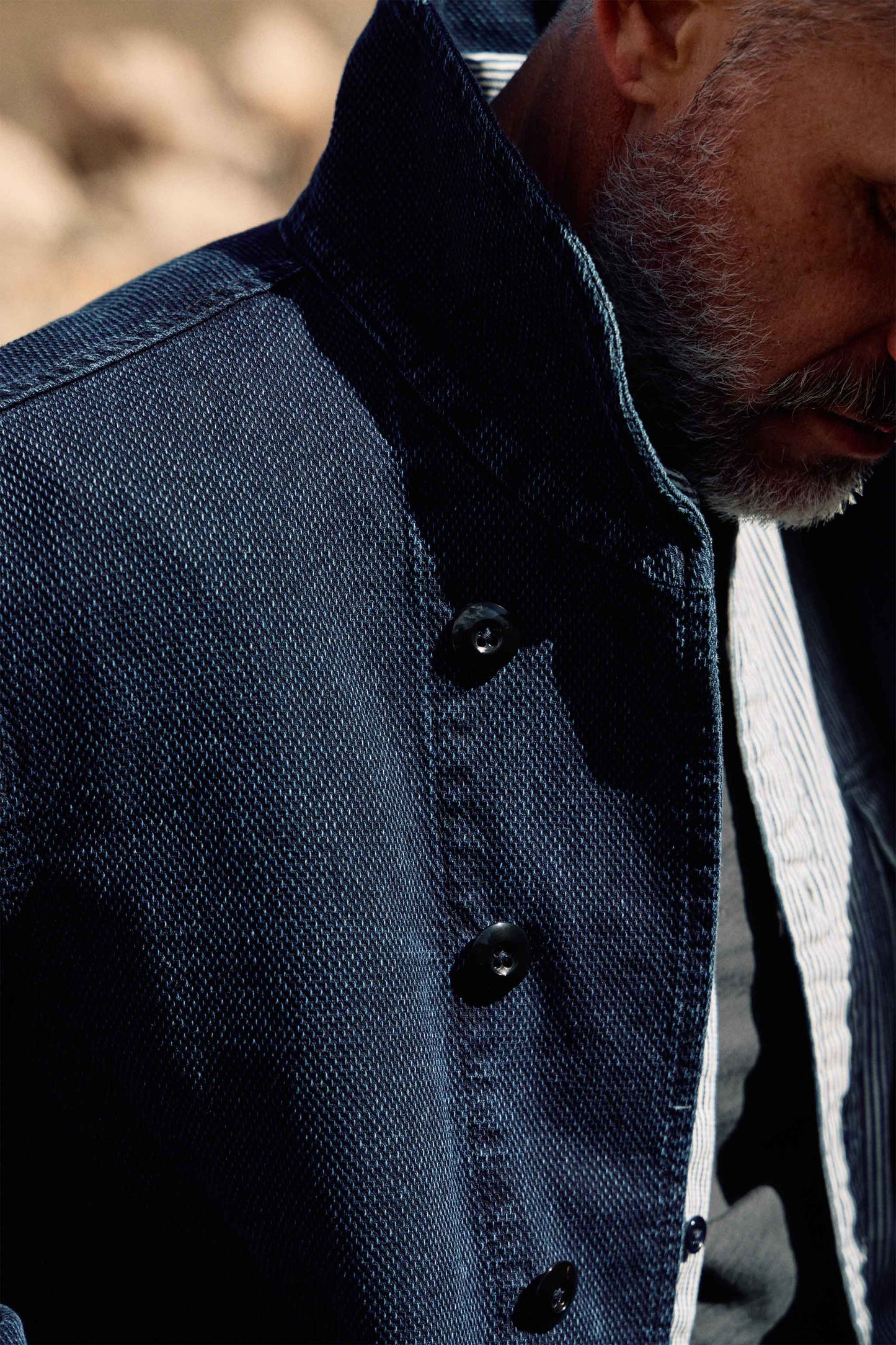 Cliff Indigo Dobby Shawl Jacket in Dark Wash