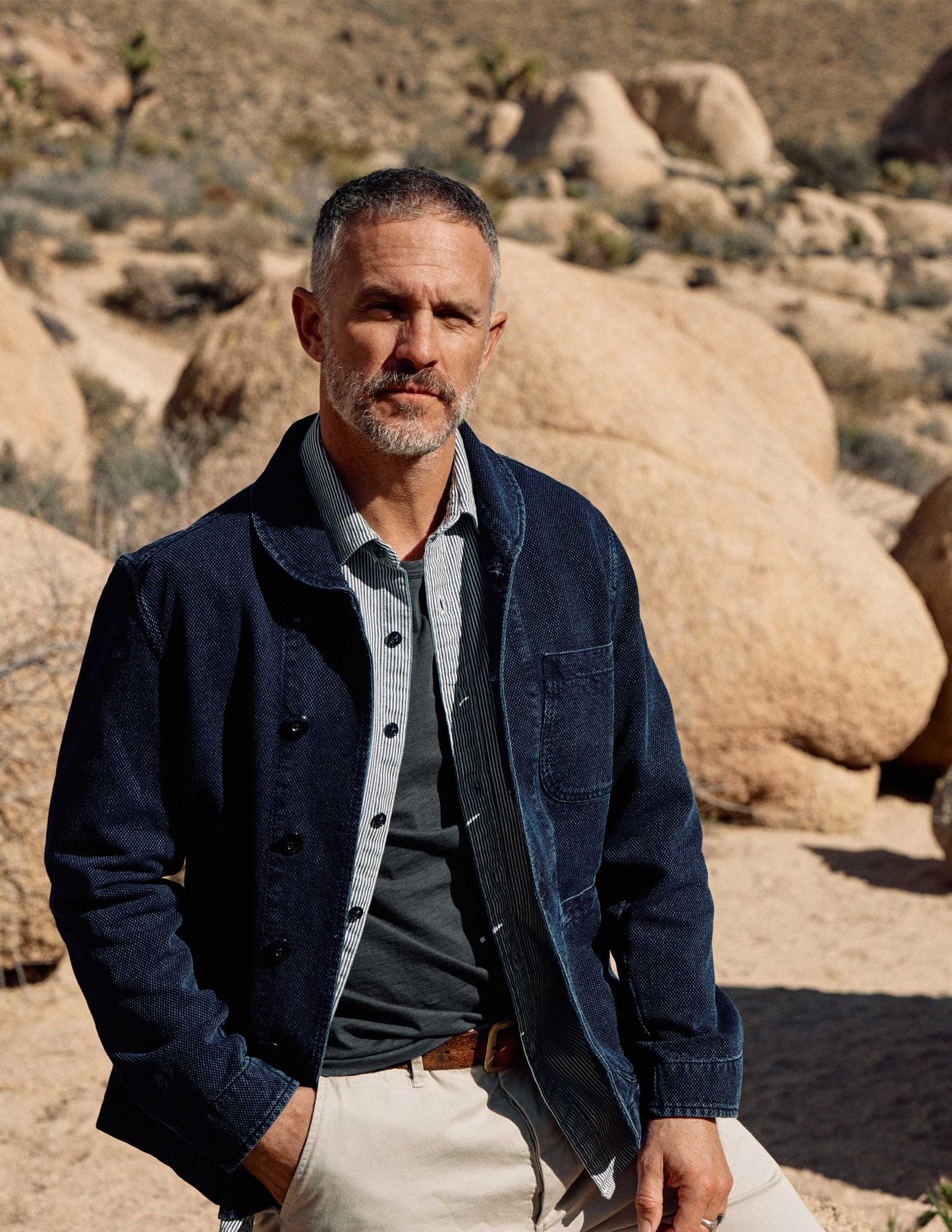 Cliff Indigo Dobby Shawl Jacket in Dark Wash