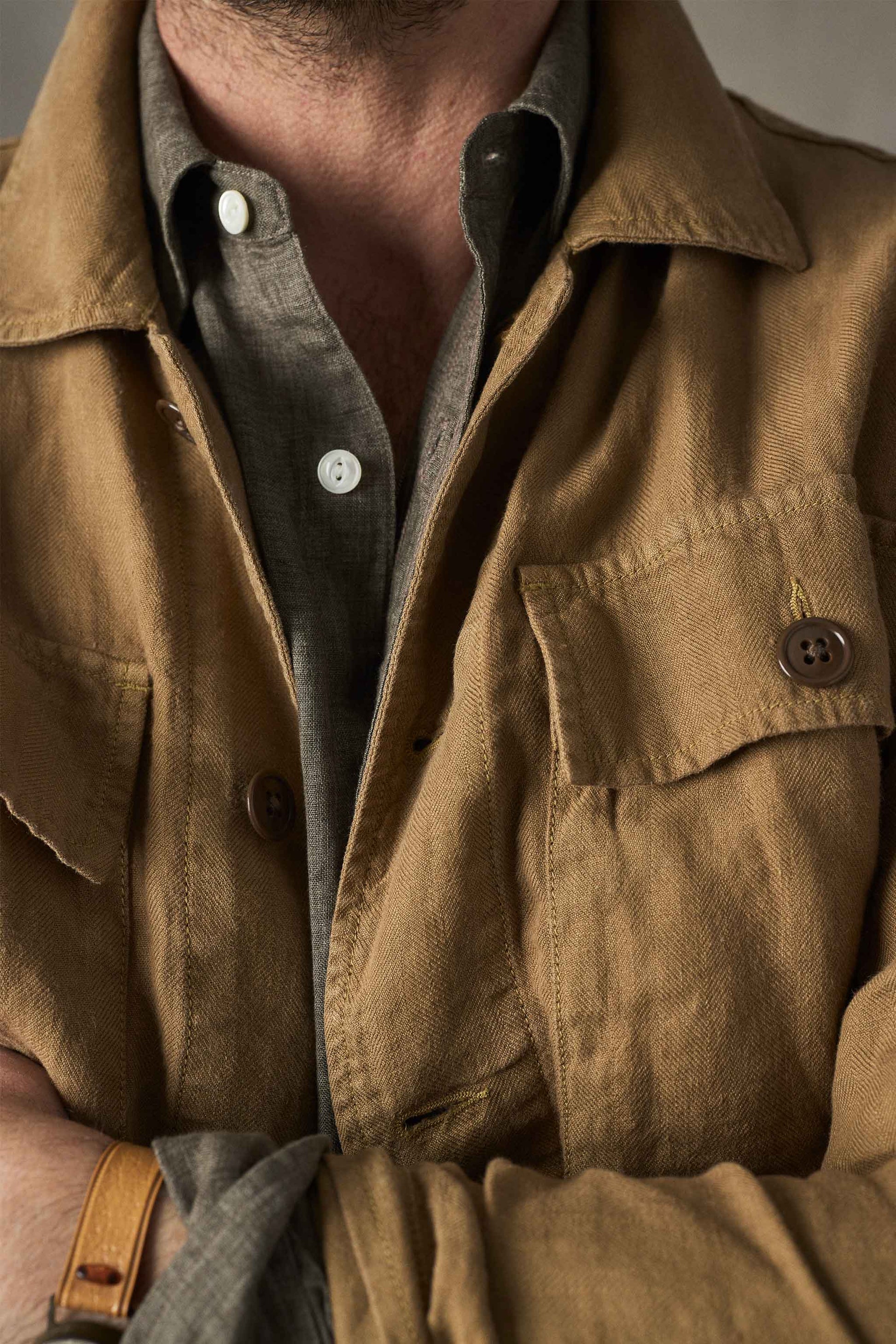 Rivay Linen Correspondent Jacket in Dark Wheat