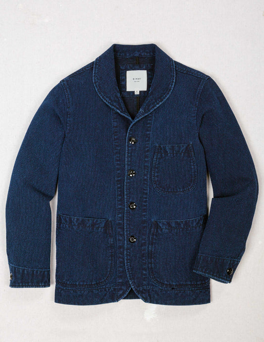 Cliff Indigo Dobby Shawl Jacket in Dark Wash