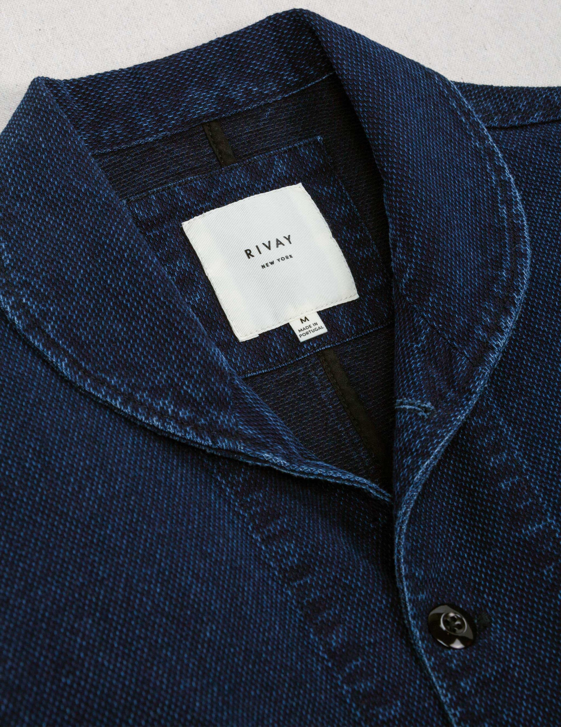 Cliff Indigo Dobby Shawl Jacket in Dark Wash