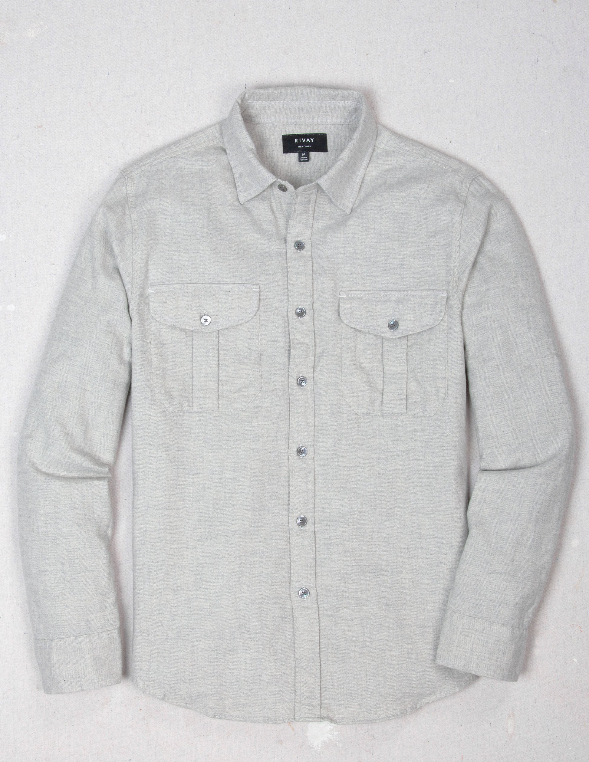 Cortina Brushed Cotton Camp Shirt in Light Grey