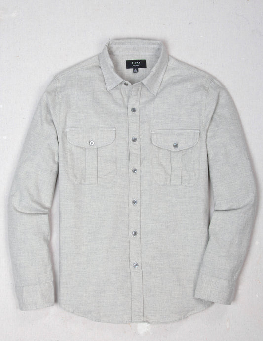 Cortina Brushed Cotton Camp Shirt in Light Grey