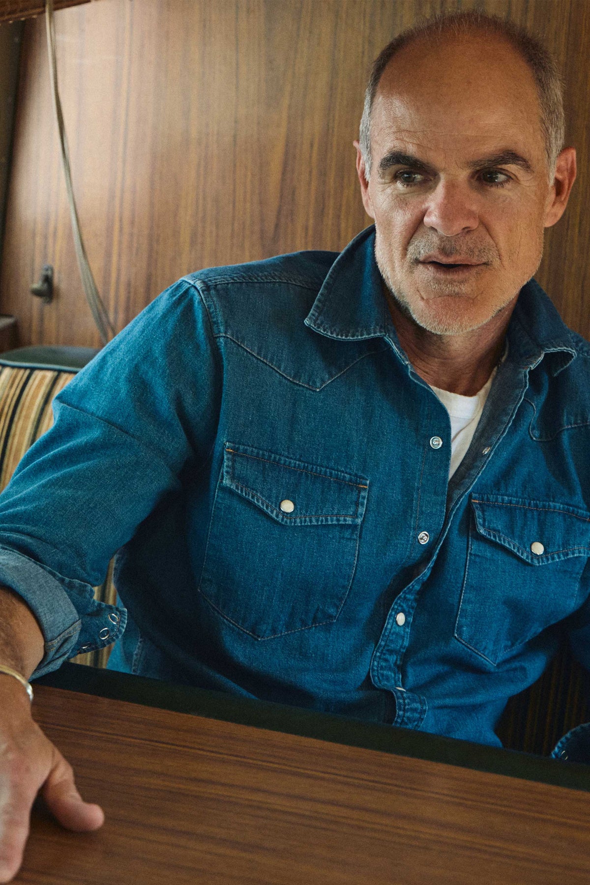 Ennis Selvedge Denim Western Shirt in Medium Wash