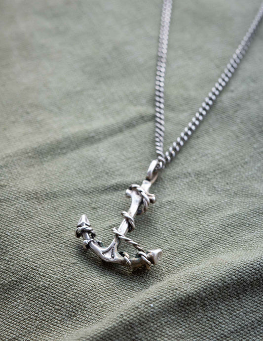 1950's Sterling Anchor Pendent on Vintage Military Curb Chain