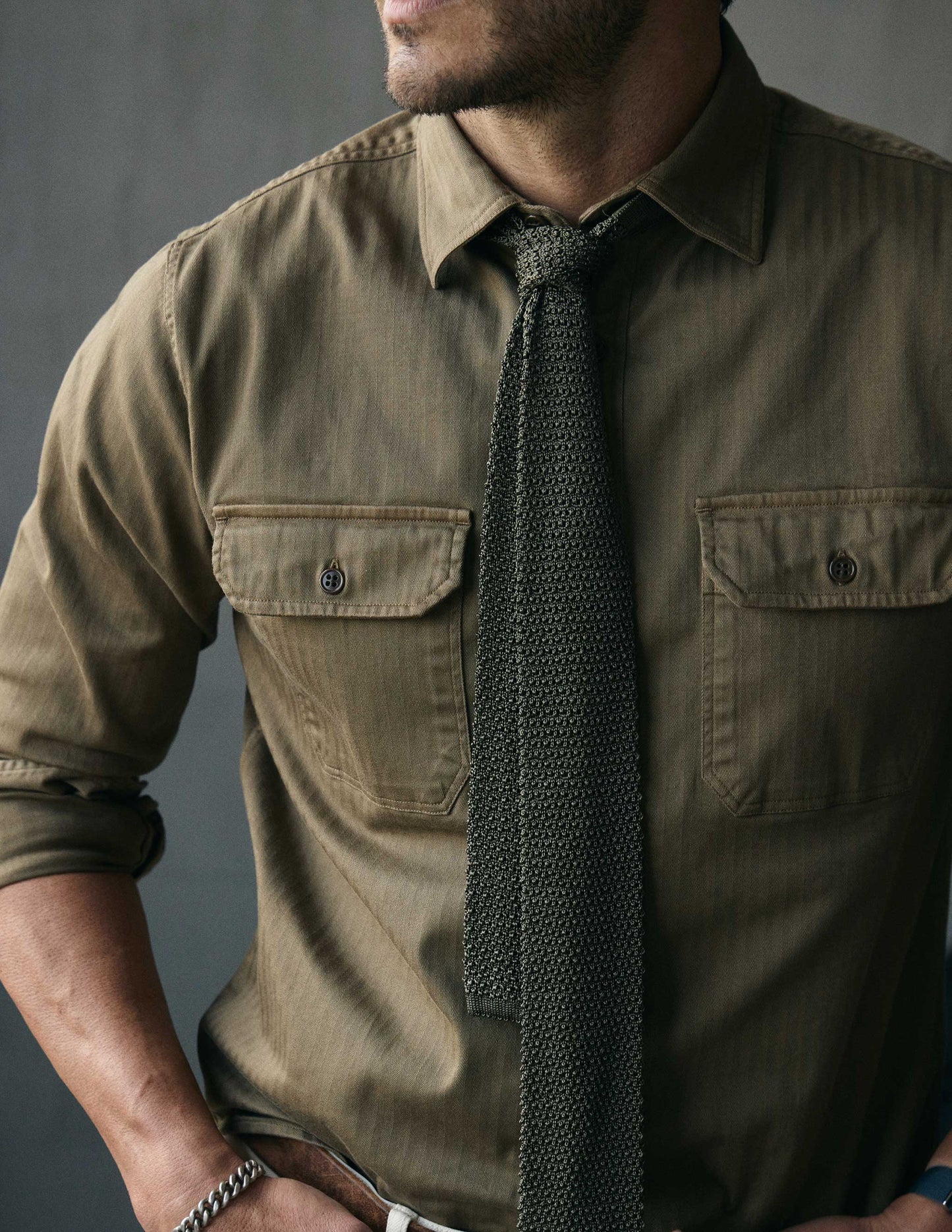 Italian Silk Knit Tie in Military Olive