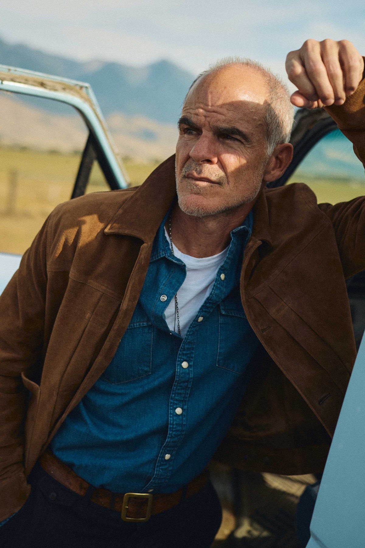 Ennis Selvedge Denim Western Shirt in Medium Wash
