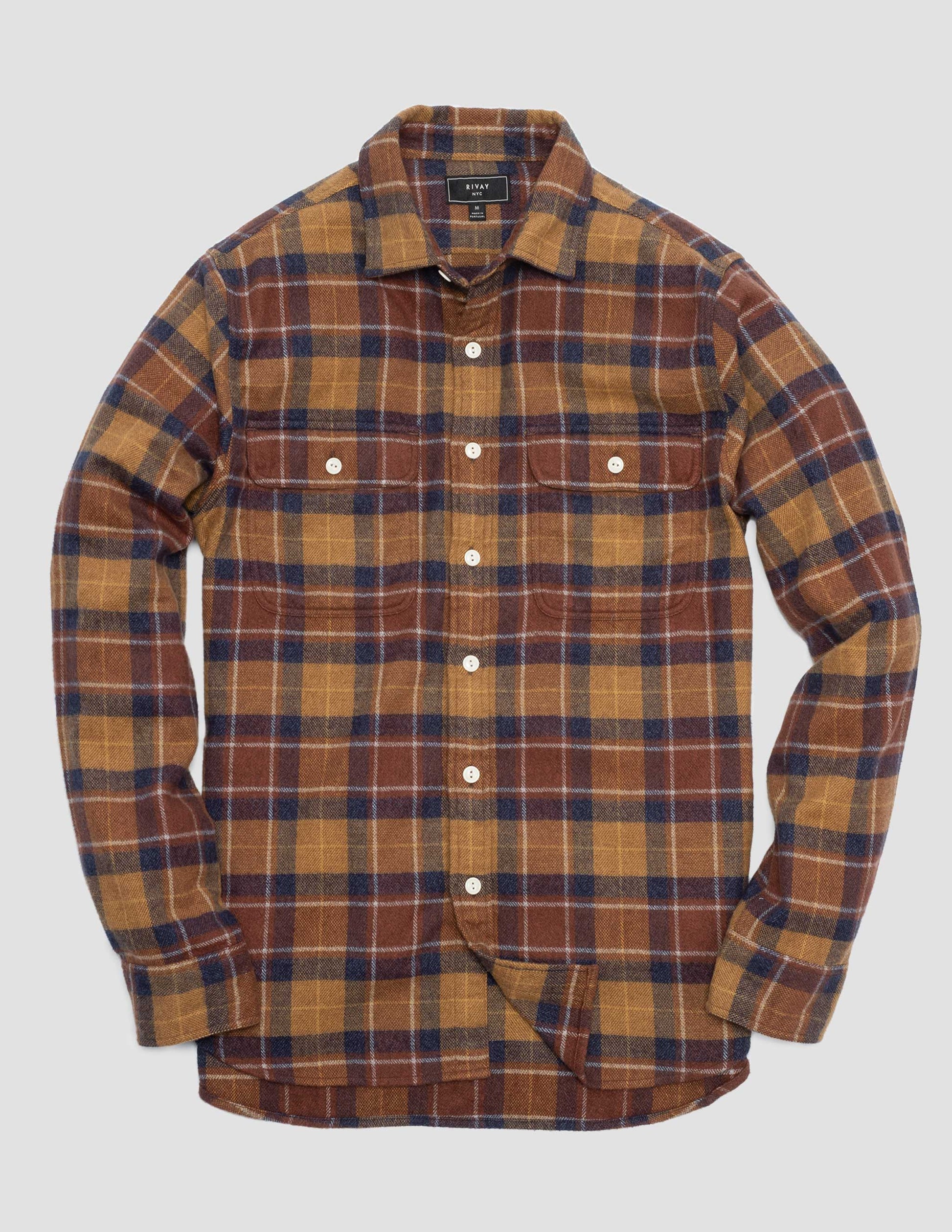 Rivay Ellsworth Jaspé Flannel Shirt in Sepia Plaid