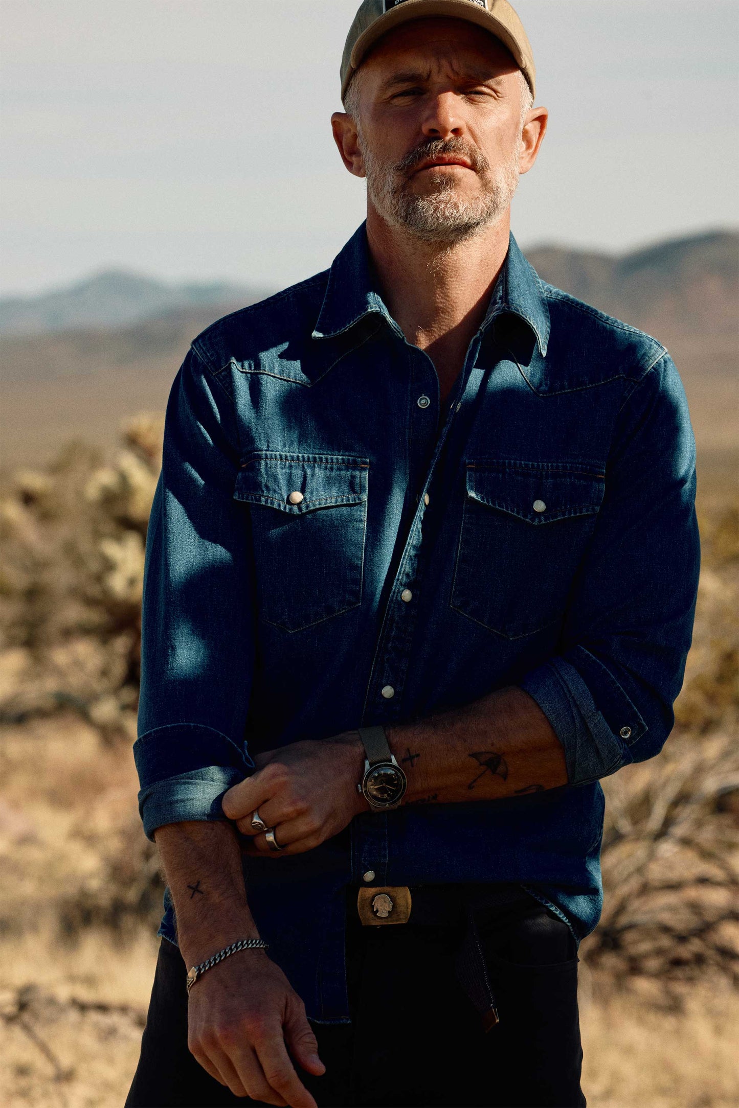 Ennis Selvedge Denim Western Shirt in Medium Wash