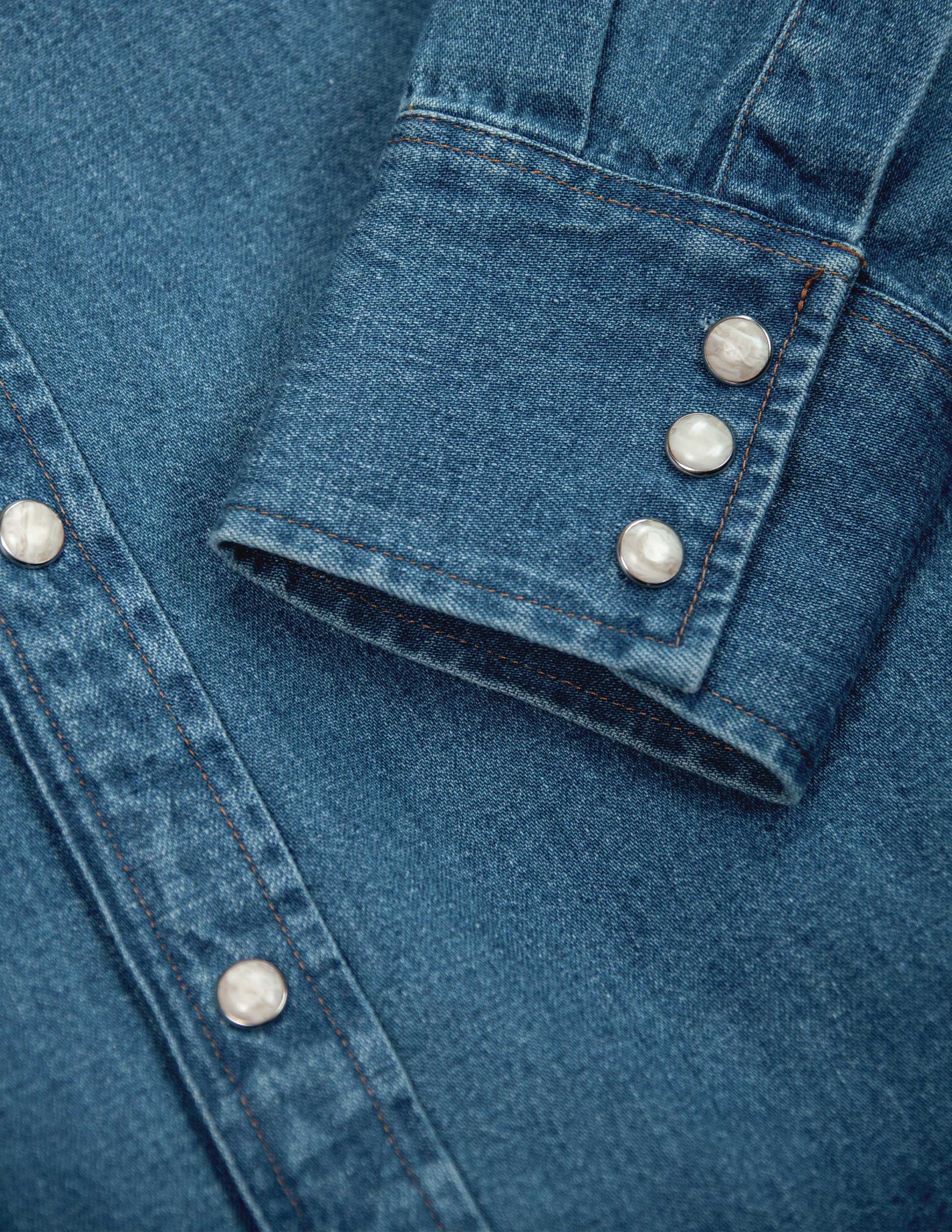 Ennis Selvedge Denim Western Shirt in Medium Wash