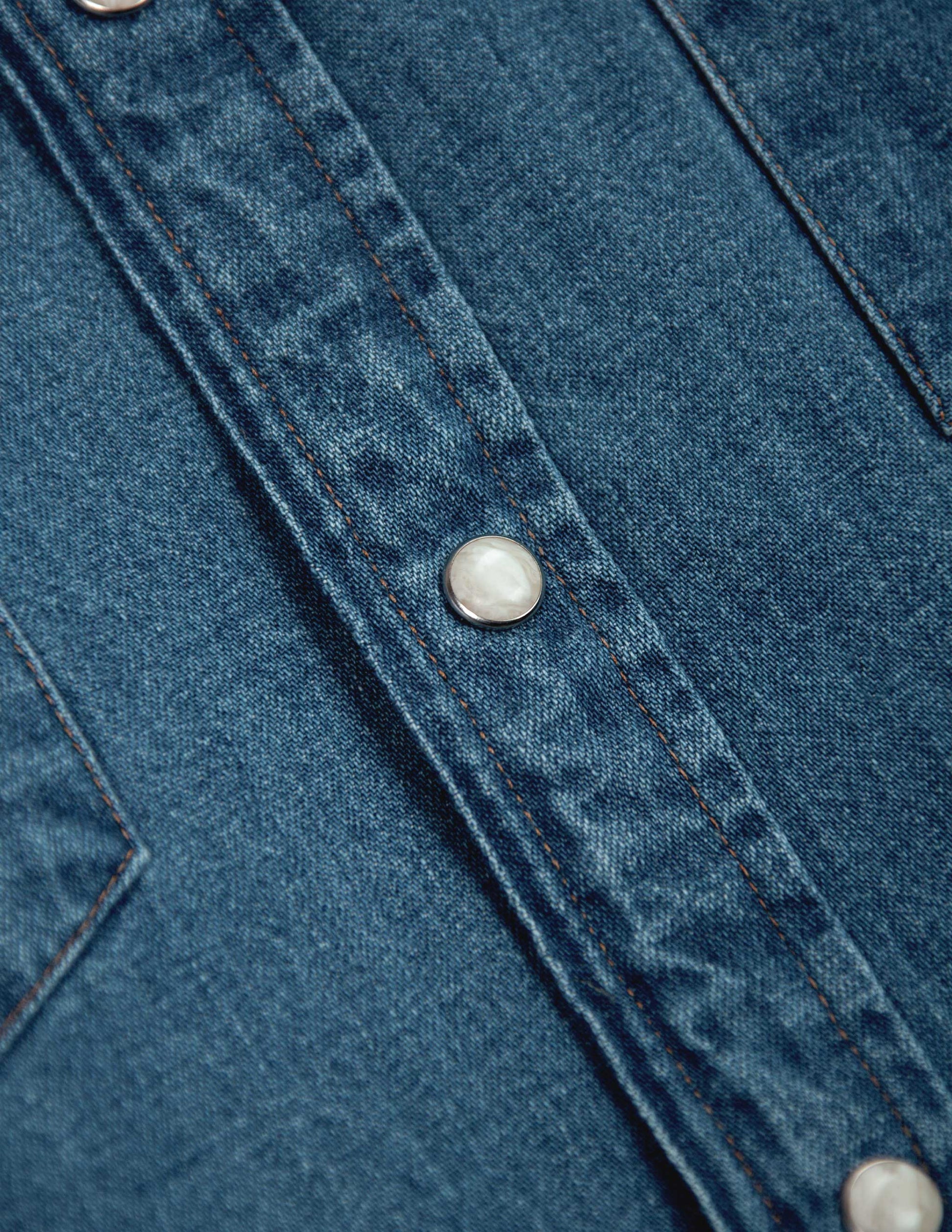 Ennis Selvedge Denim Western Shirt in Medium Wash