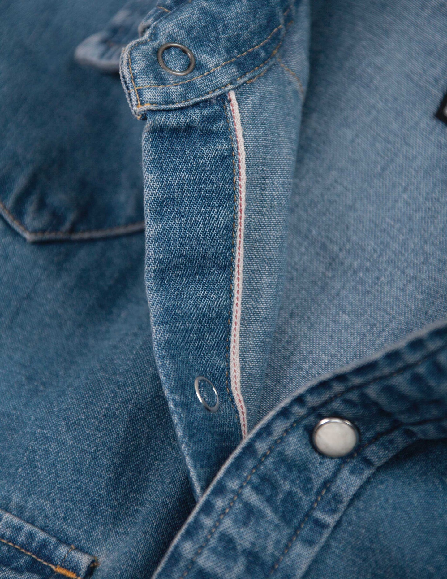 Ennis Selvedge Denim Western Shirt in Medium Wash