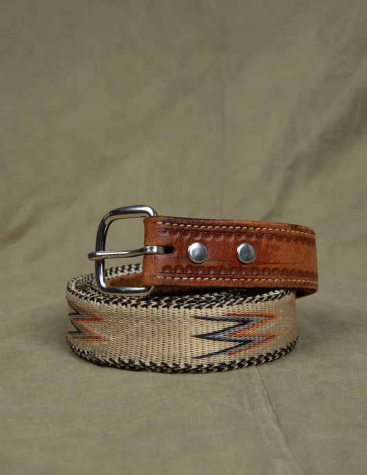 Vintage Multi-Color Woven Belt with Leather Trim
