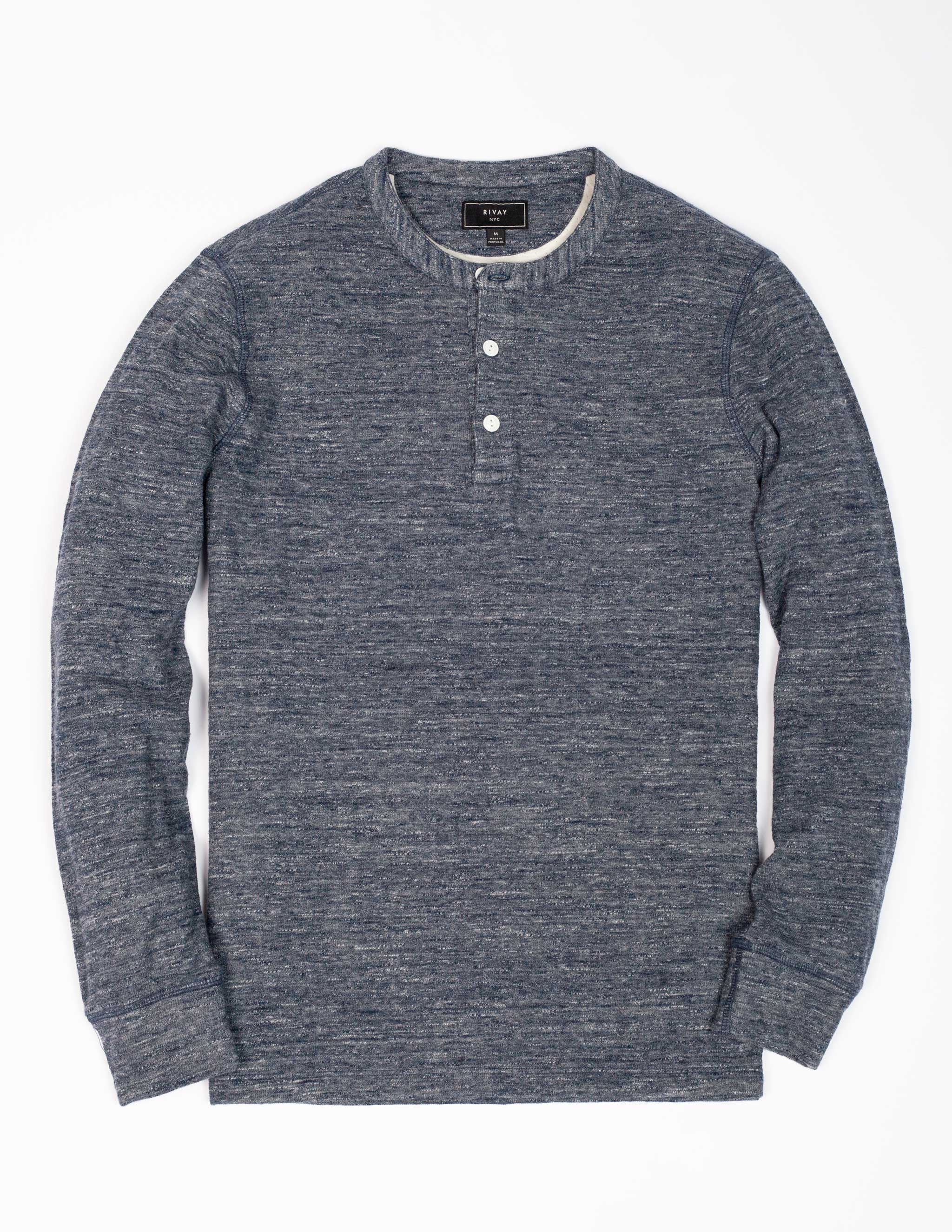 Ford Double Knit Henley in Marled Blue – RIVAY