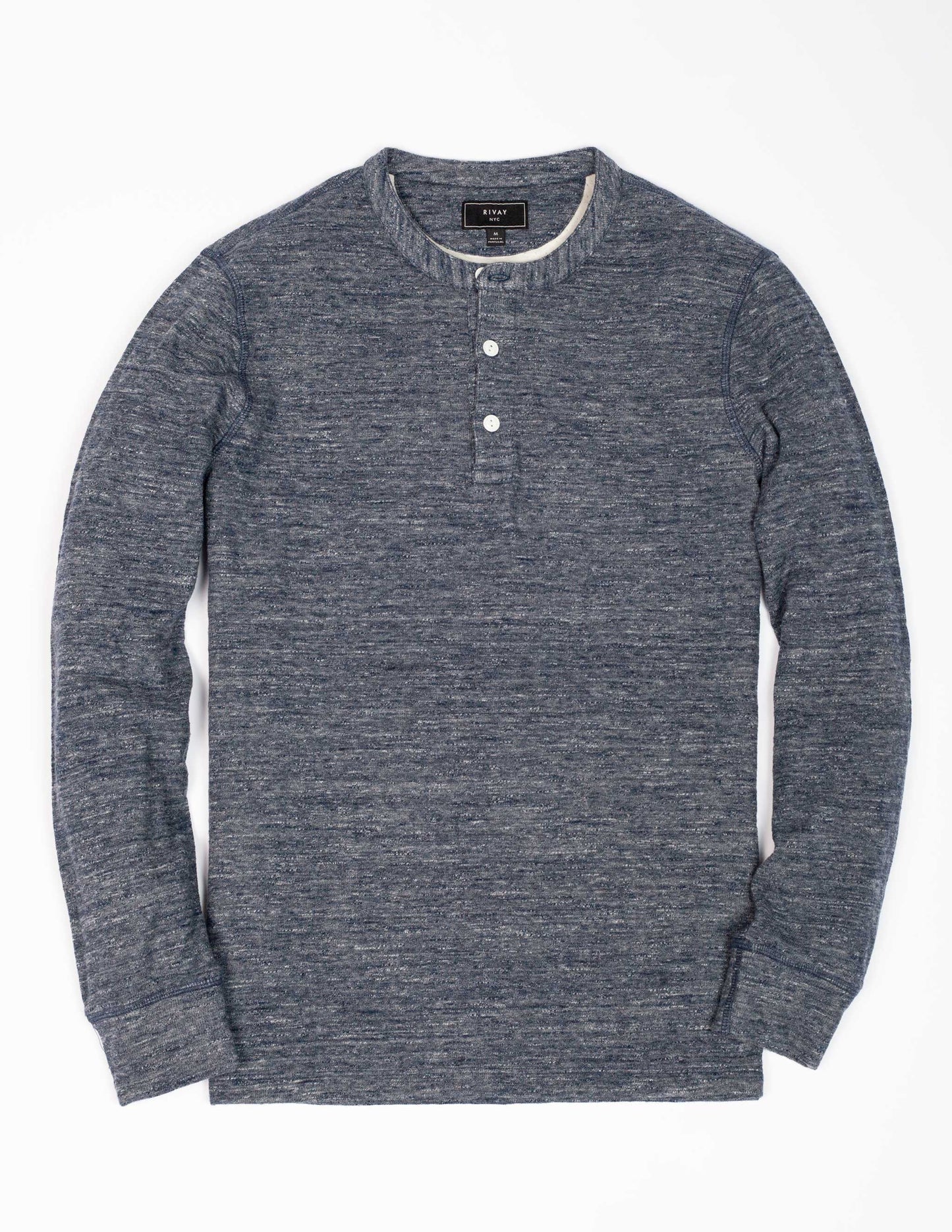 Ford Double Knit Henley in Marled Blue