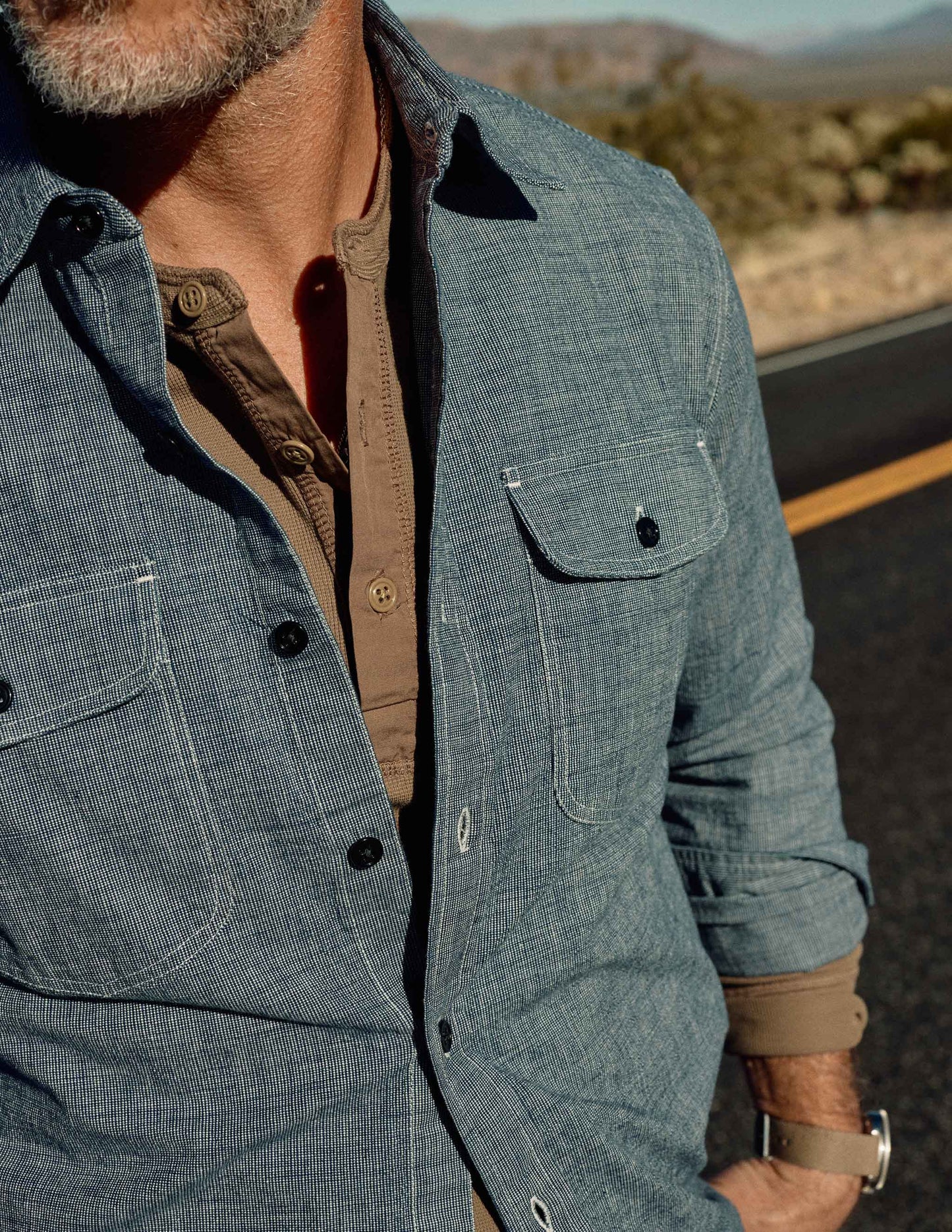 Gibson Waffle Henley in Tent Tan