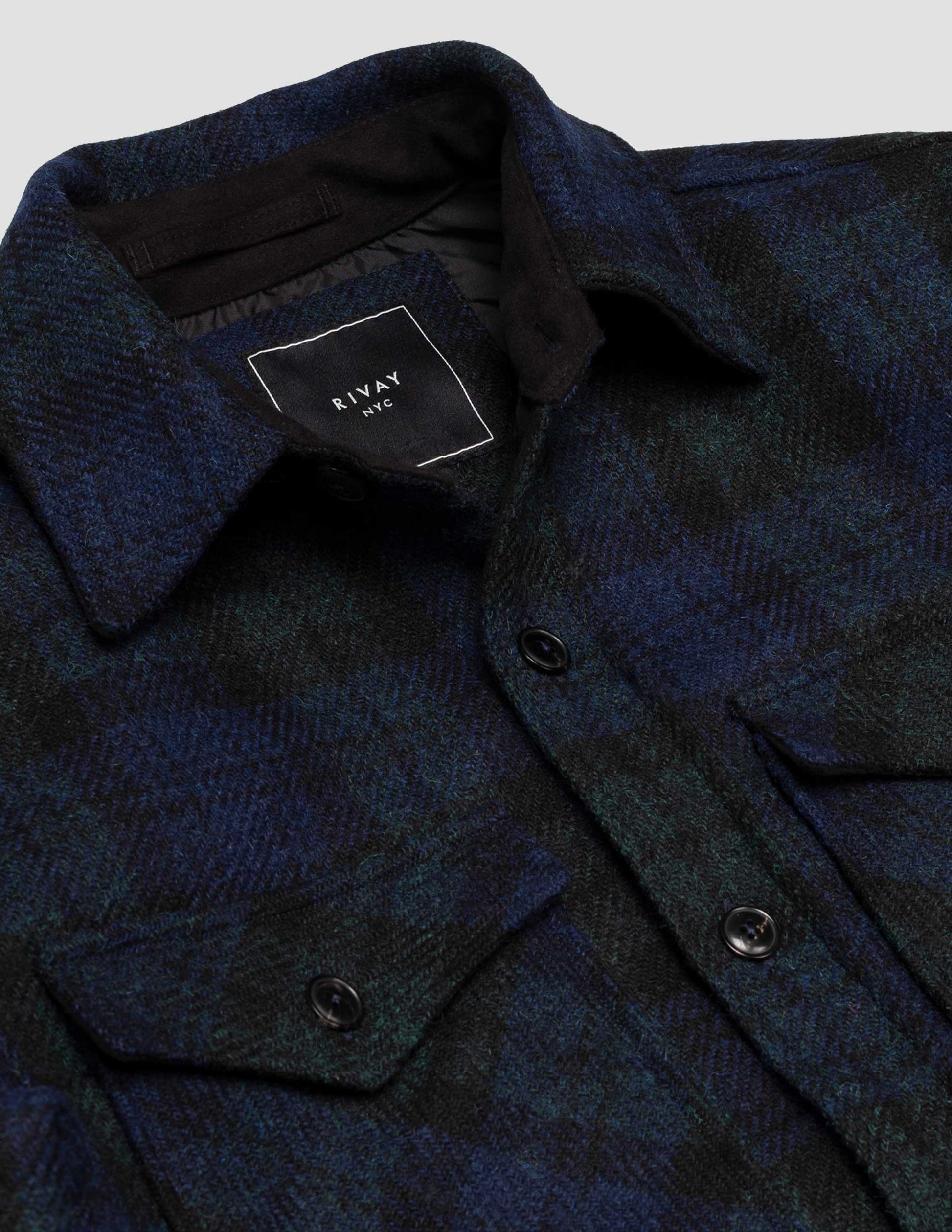 Rivay Harris Tweed Wool CPO Shirt Jacket in Blackwatch
