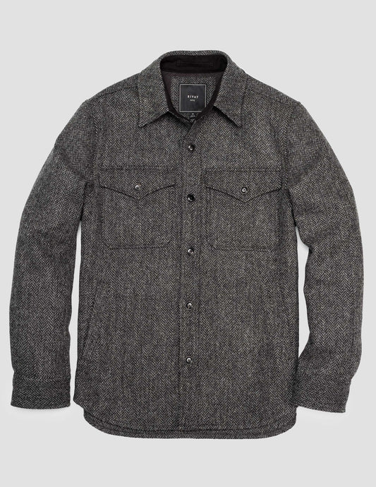Rivay Harris Tweed Wool CPO Shirt Jacket in Charcoal Herringbone