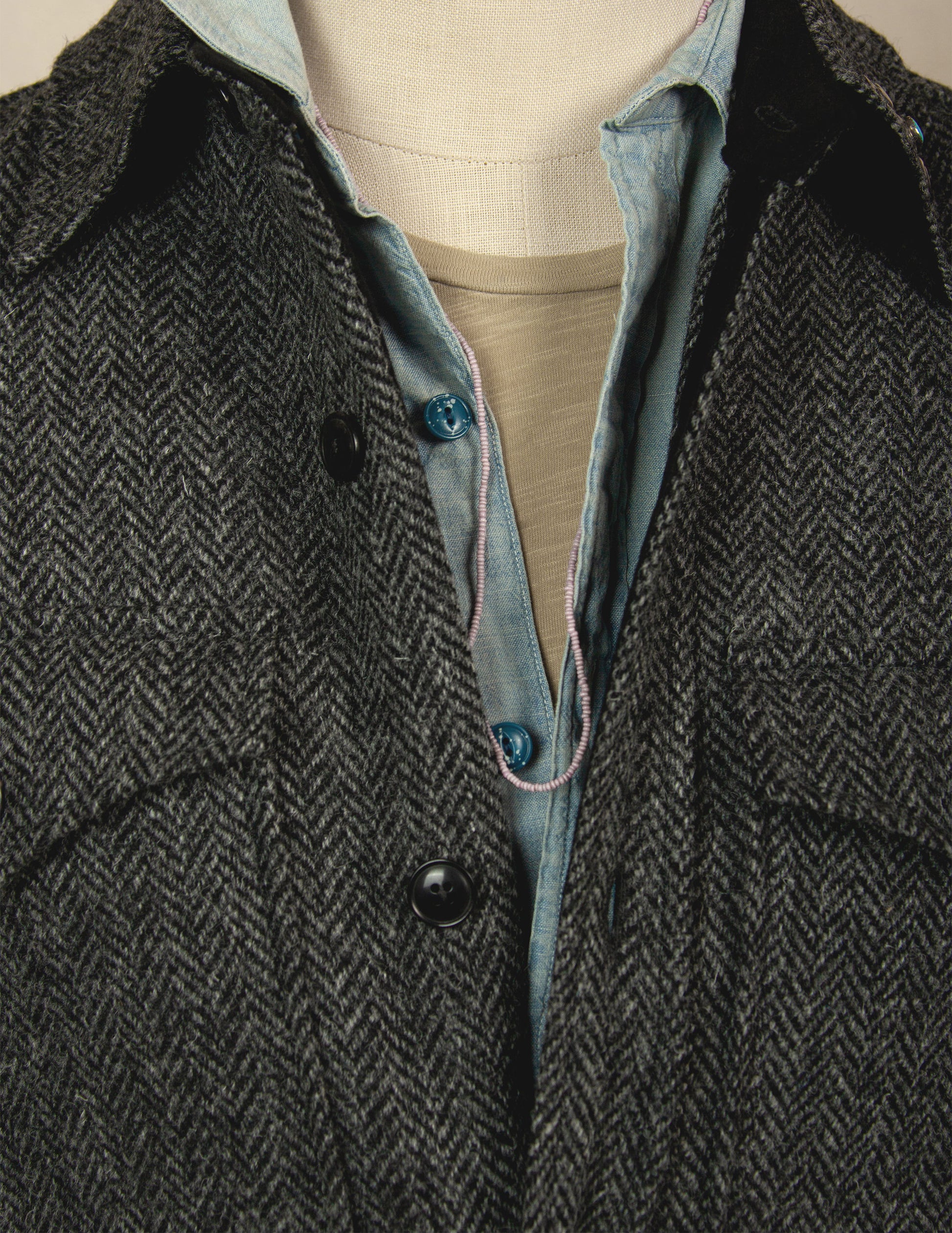 Rivay Harris Tweed Wool CPO Shirt Jacket in Charcoal Herringbone