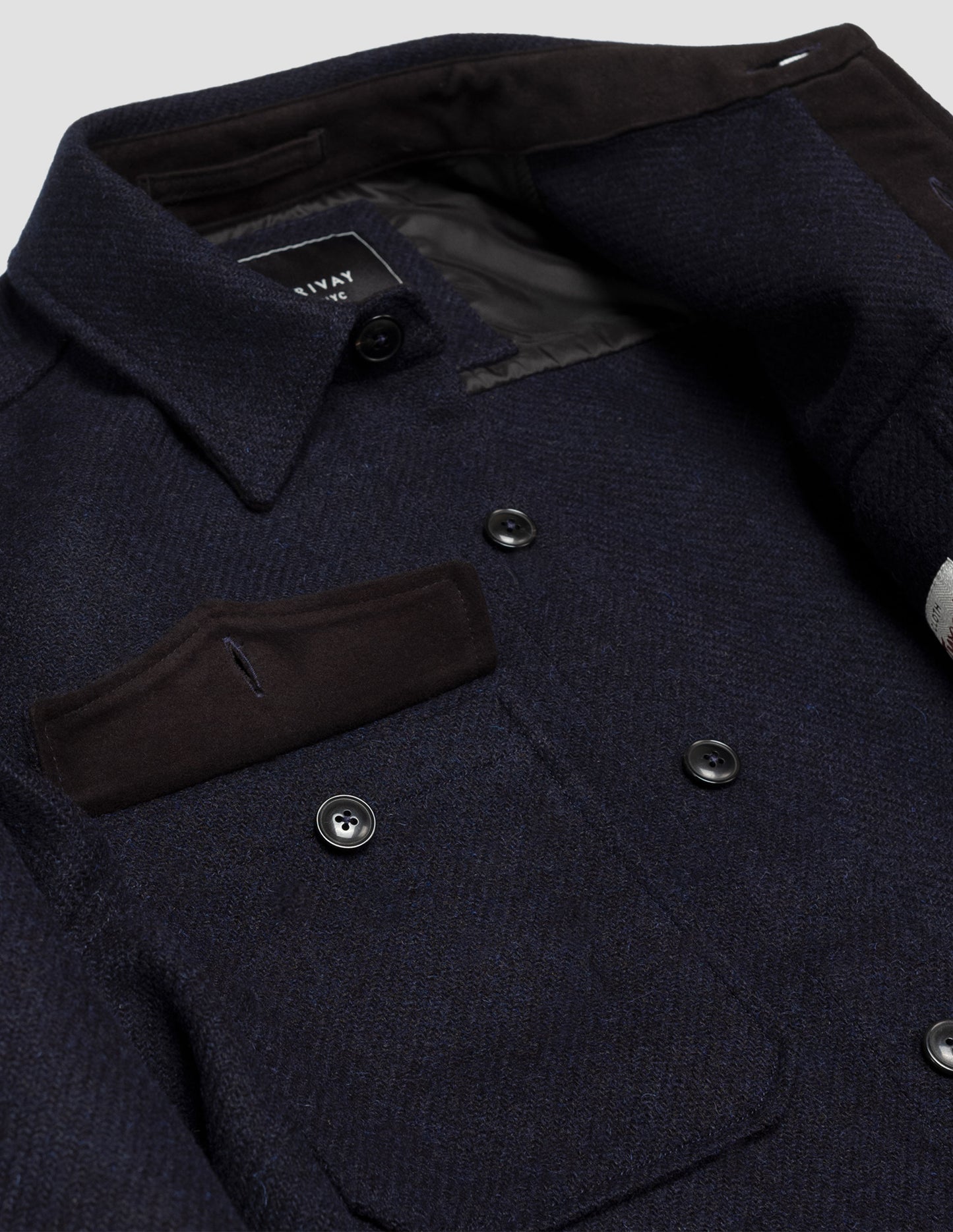 Rivay Harris Tweed Wool CPO Shirt Jacket in Navy