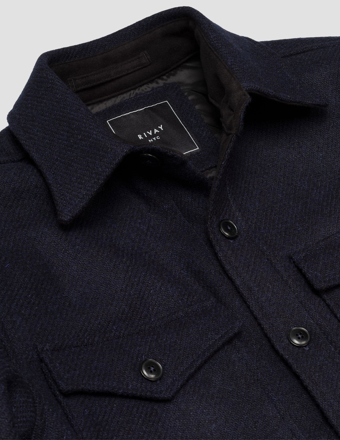 Rivay Harris Tweed Wool CPO Shirt Jacket in Navy