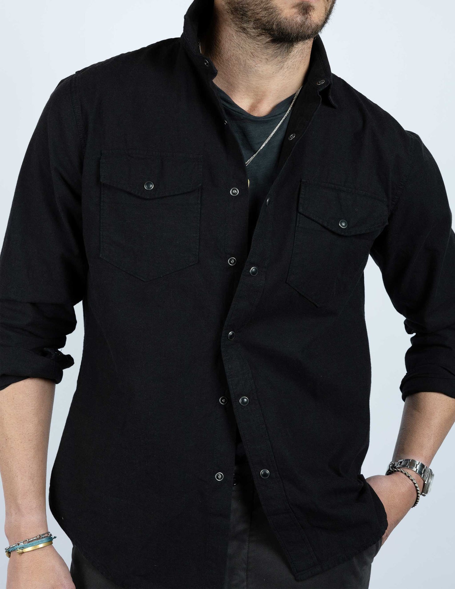 Rivay Harrison Western Shirt in Black Denim