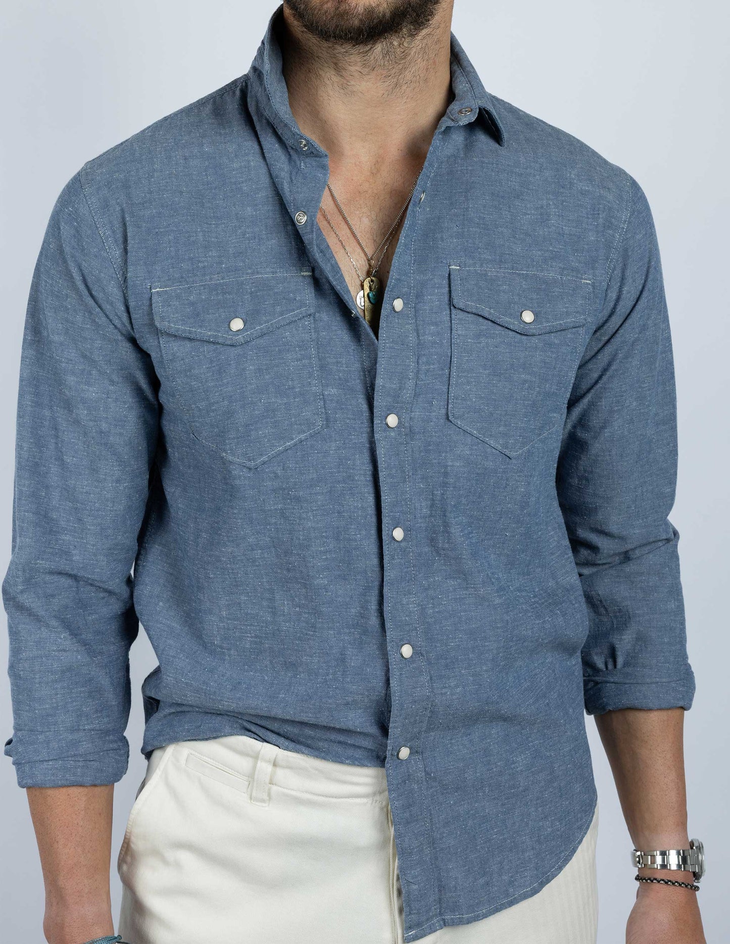 Rivay Harrison Western Shirt in Slub Chambray