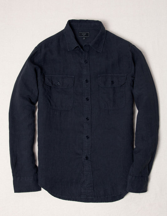 Rivay Hayes Garment Dyed Linen Camp Shirt in Ink