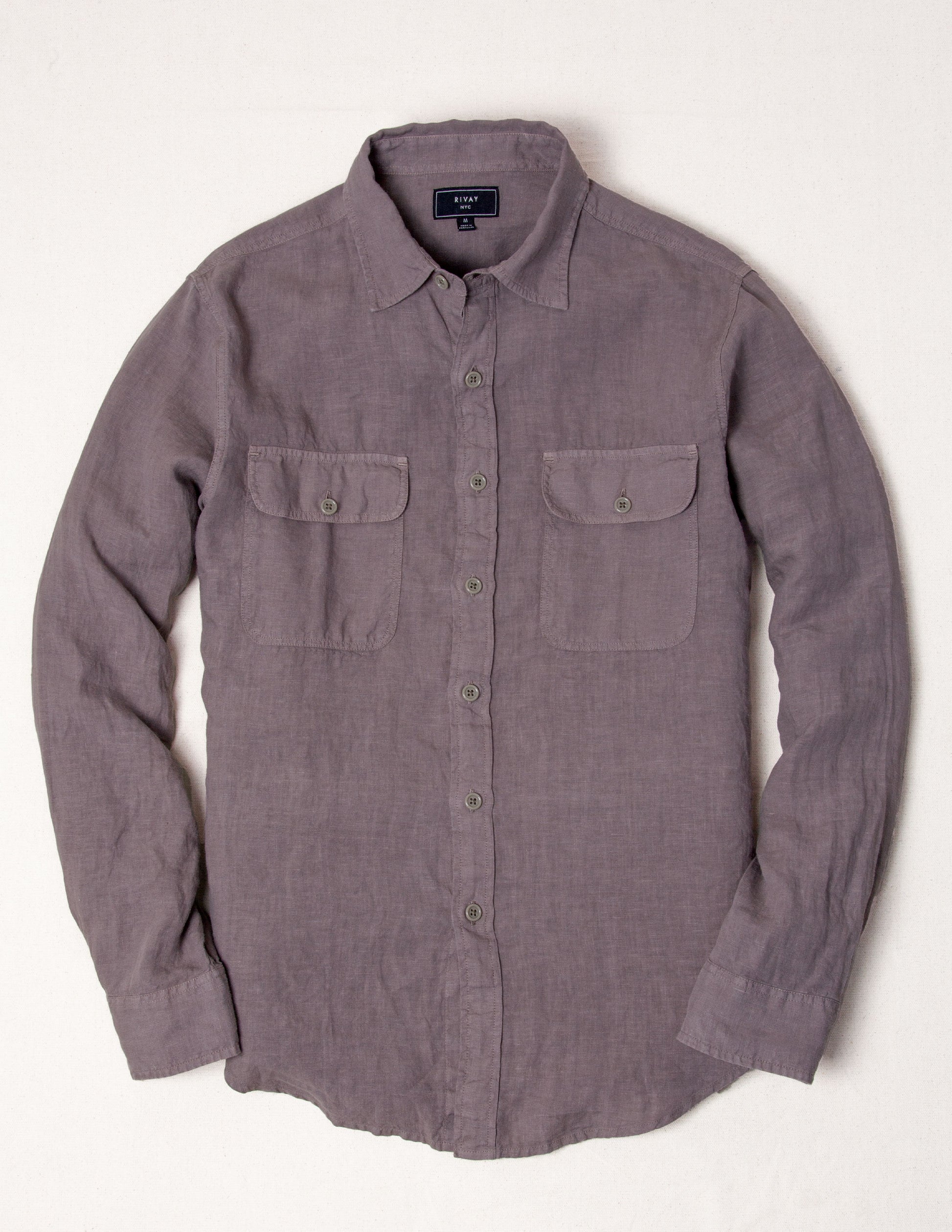Rivay Hayes Garment Dyed Linen Camp Shirt in Mulberry