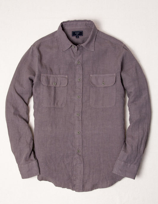 Rivay Hayes Garment Dyed Linen Camp Shirt in Mulberry