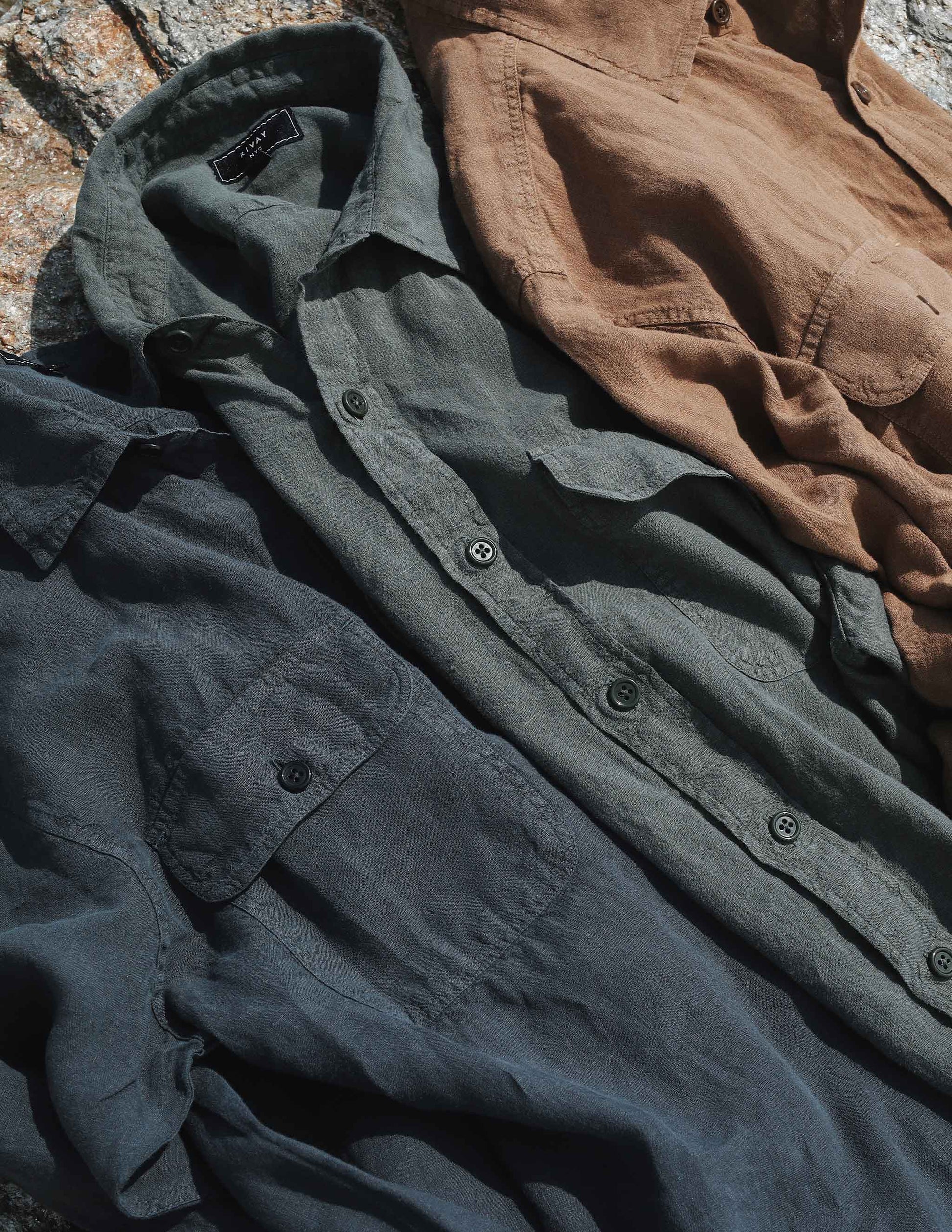 Rivay Hayes Garment Dyed Linen Camp Shirt in Saddle Brown