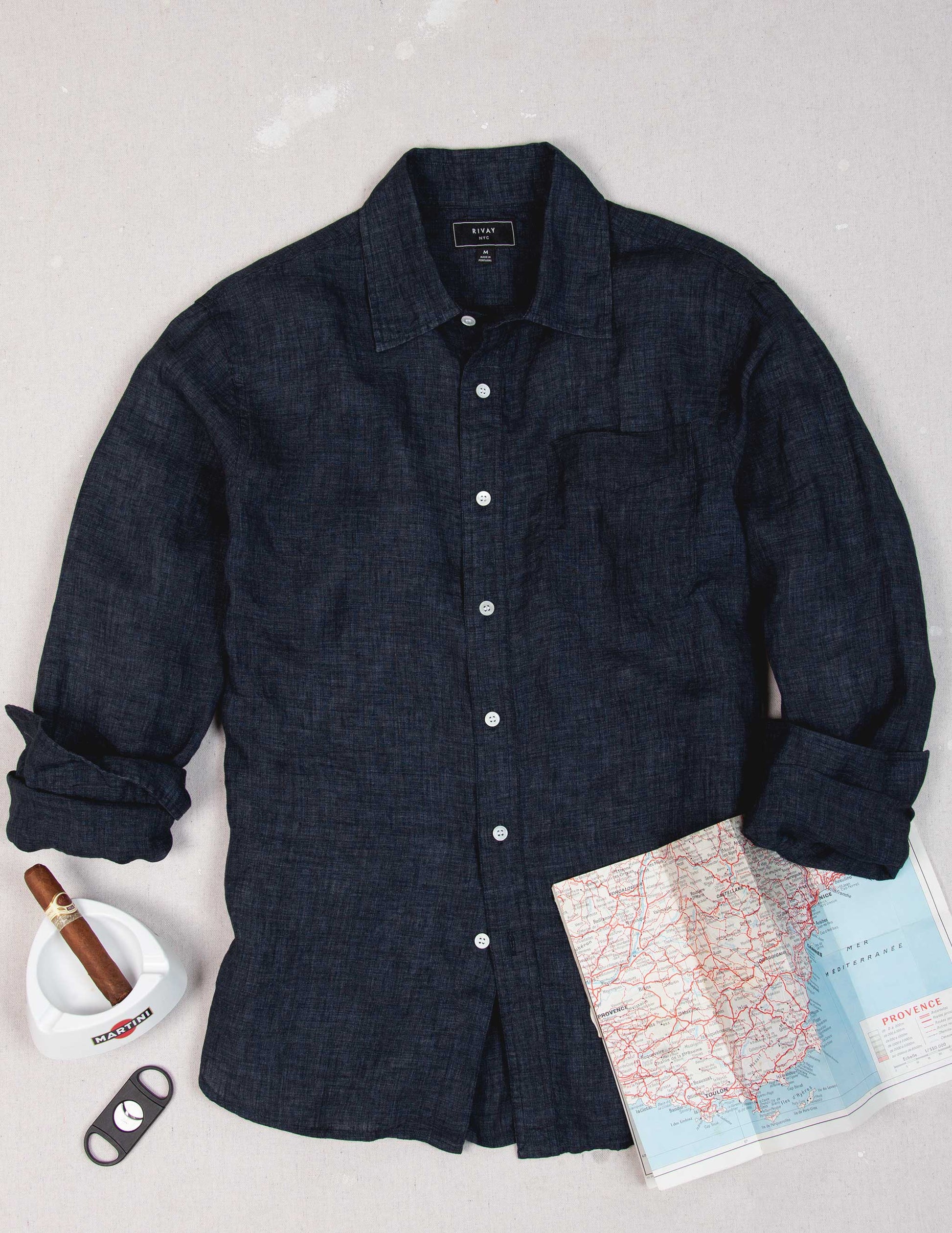 Rivay Isle Linen Shirt in Marine