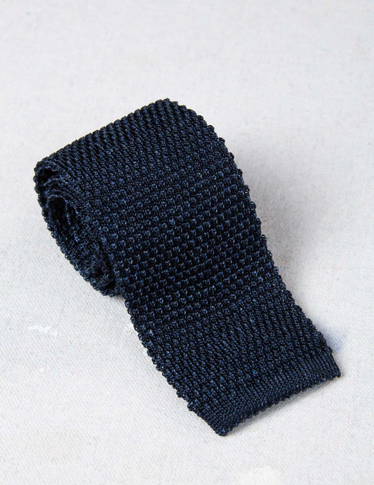Italian Silk Linen Knit Tie in Denim