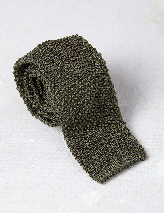 Italian Silk Knit Tie in Military Olive