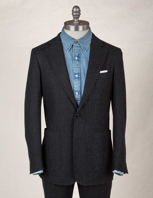Italian Wool Suit in Charcoal Herringbone