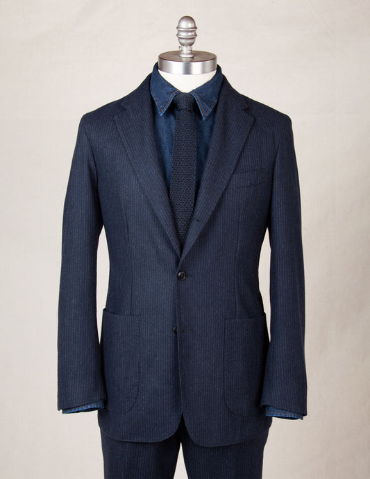 Italian Wool Suit in Navy Chalk Stripe
