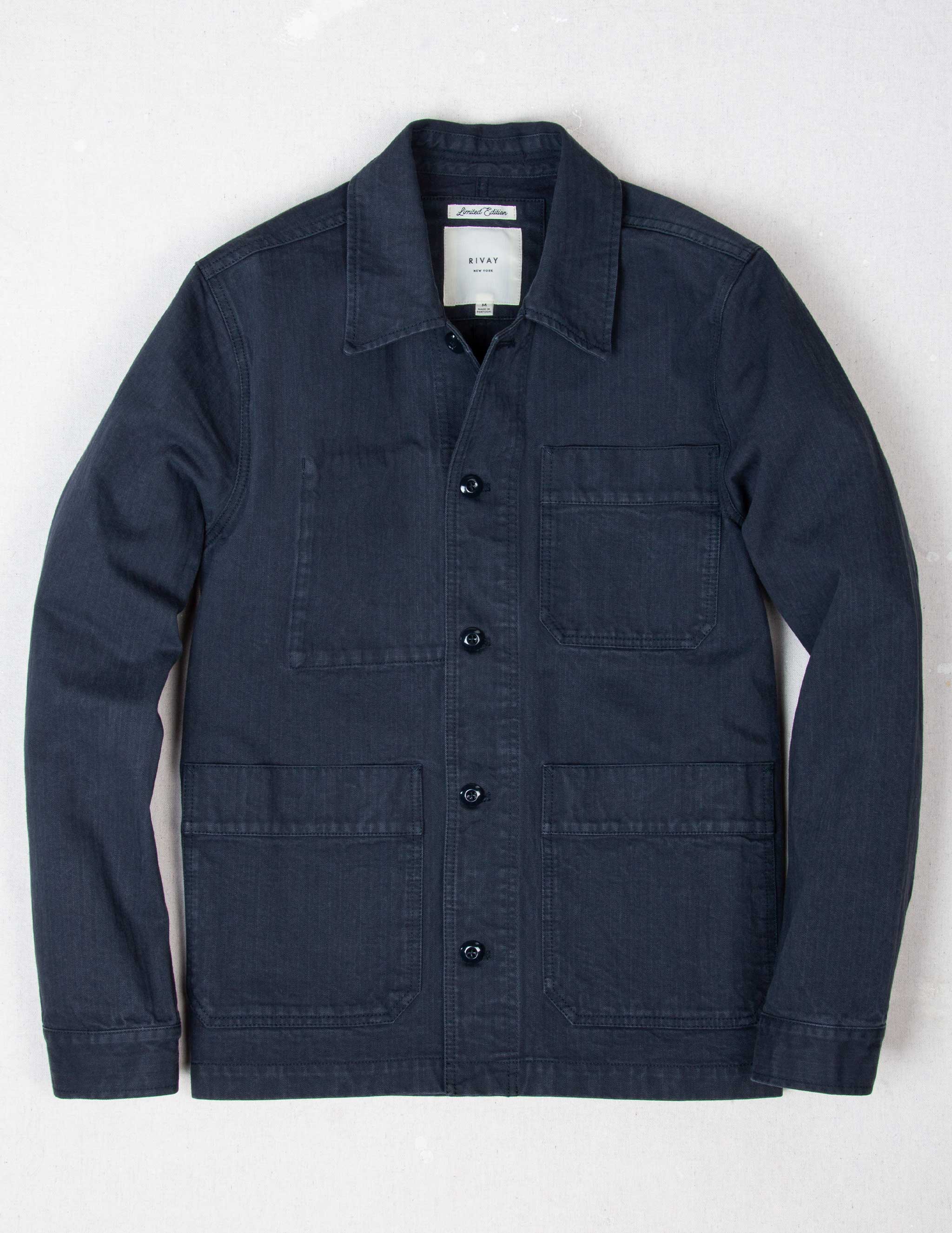 Japanese Cotton Herringbone Chore Jacket in Navy – RIVAY