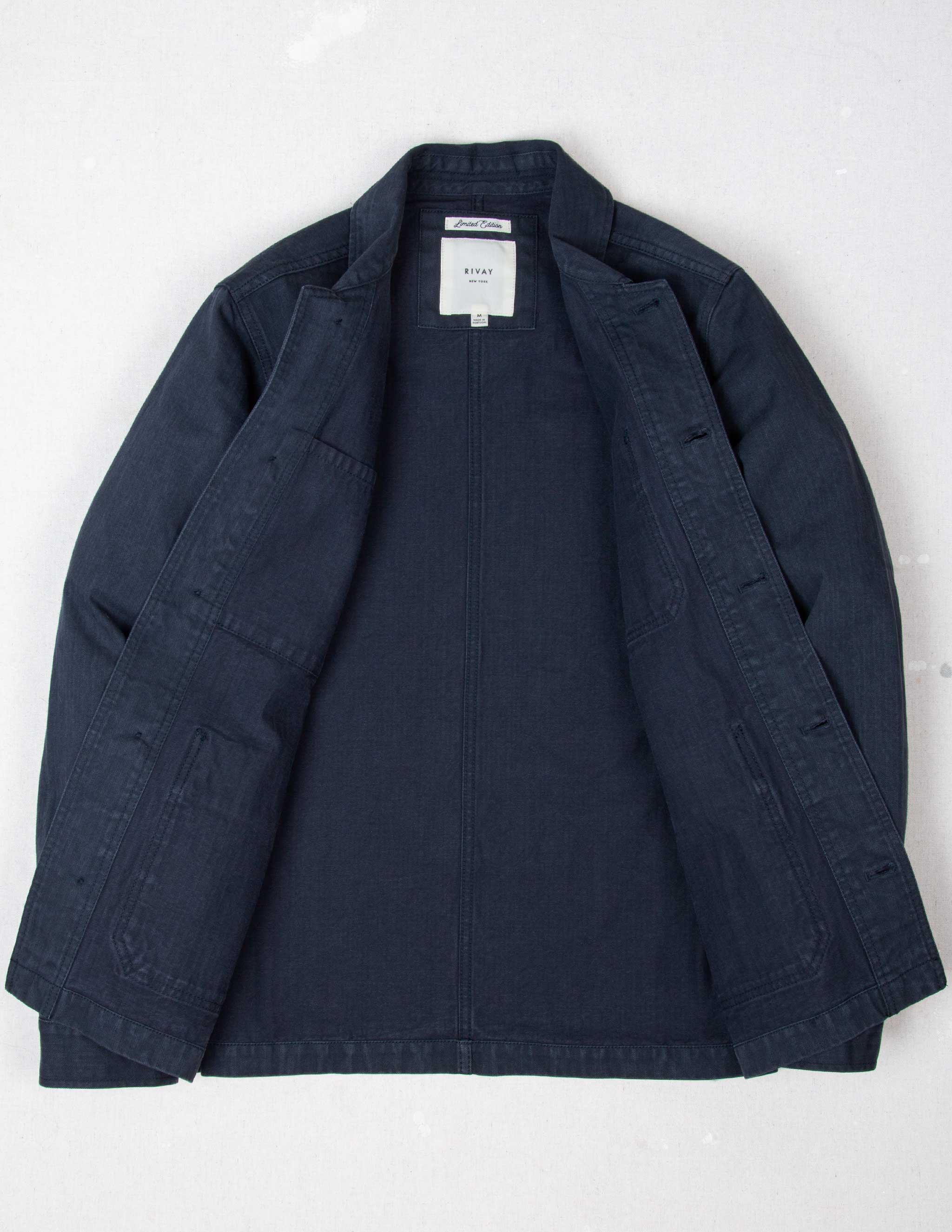 Japanese Cotton Herringbone Chore Jacket in Navy – RIVAY