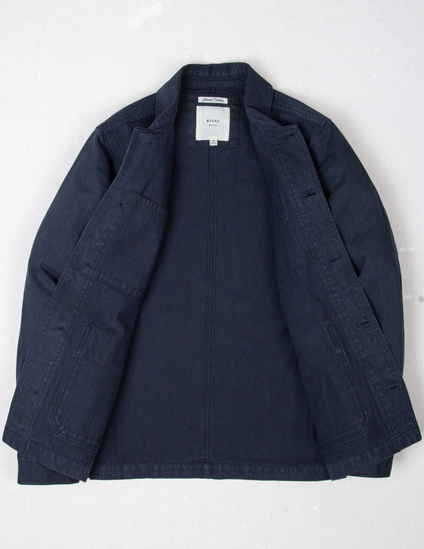 Japanese Cotton Herringbone Chore Jacket in Navy