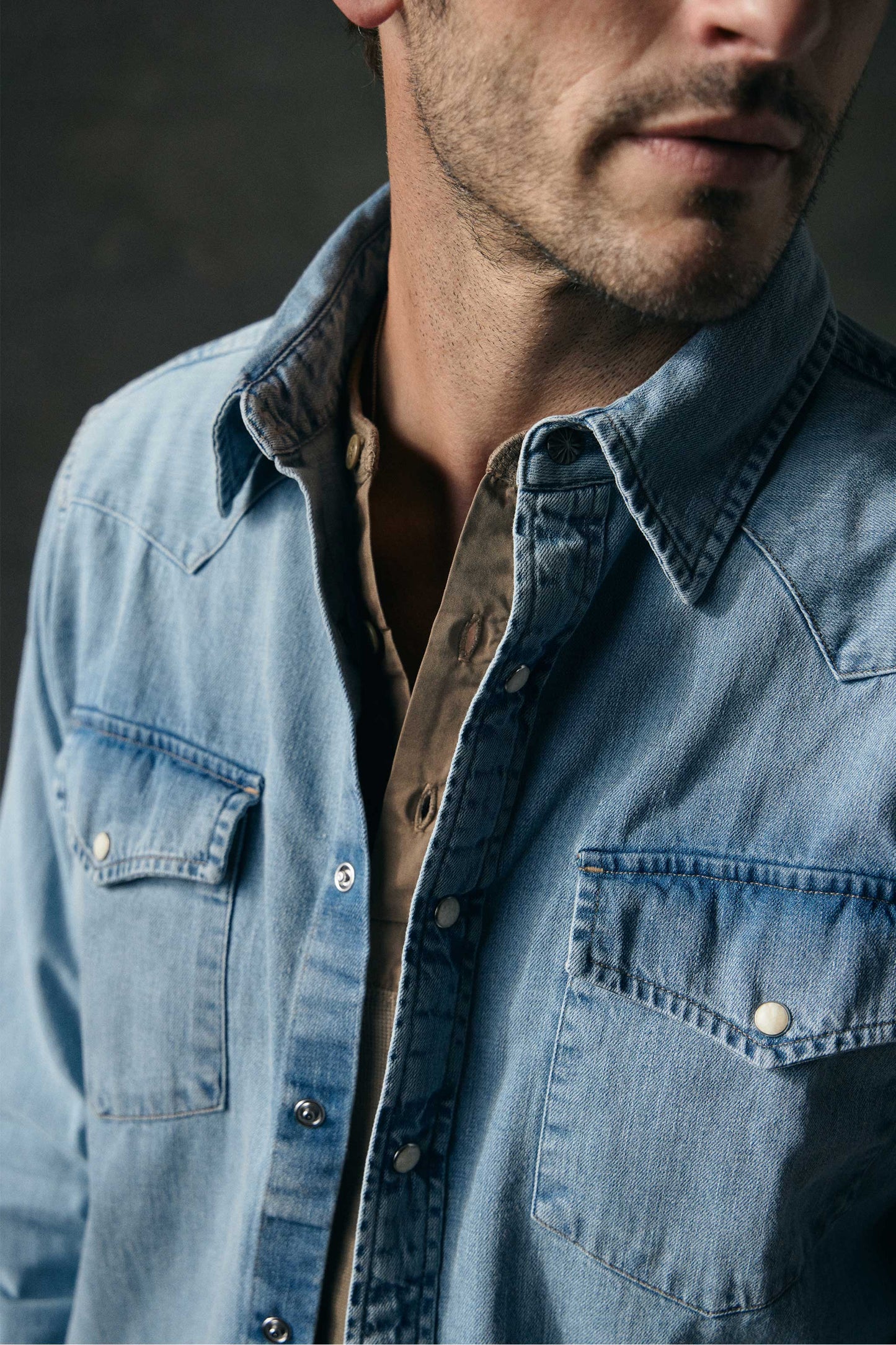 Wayne Denim Western Shirt in Light Wash