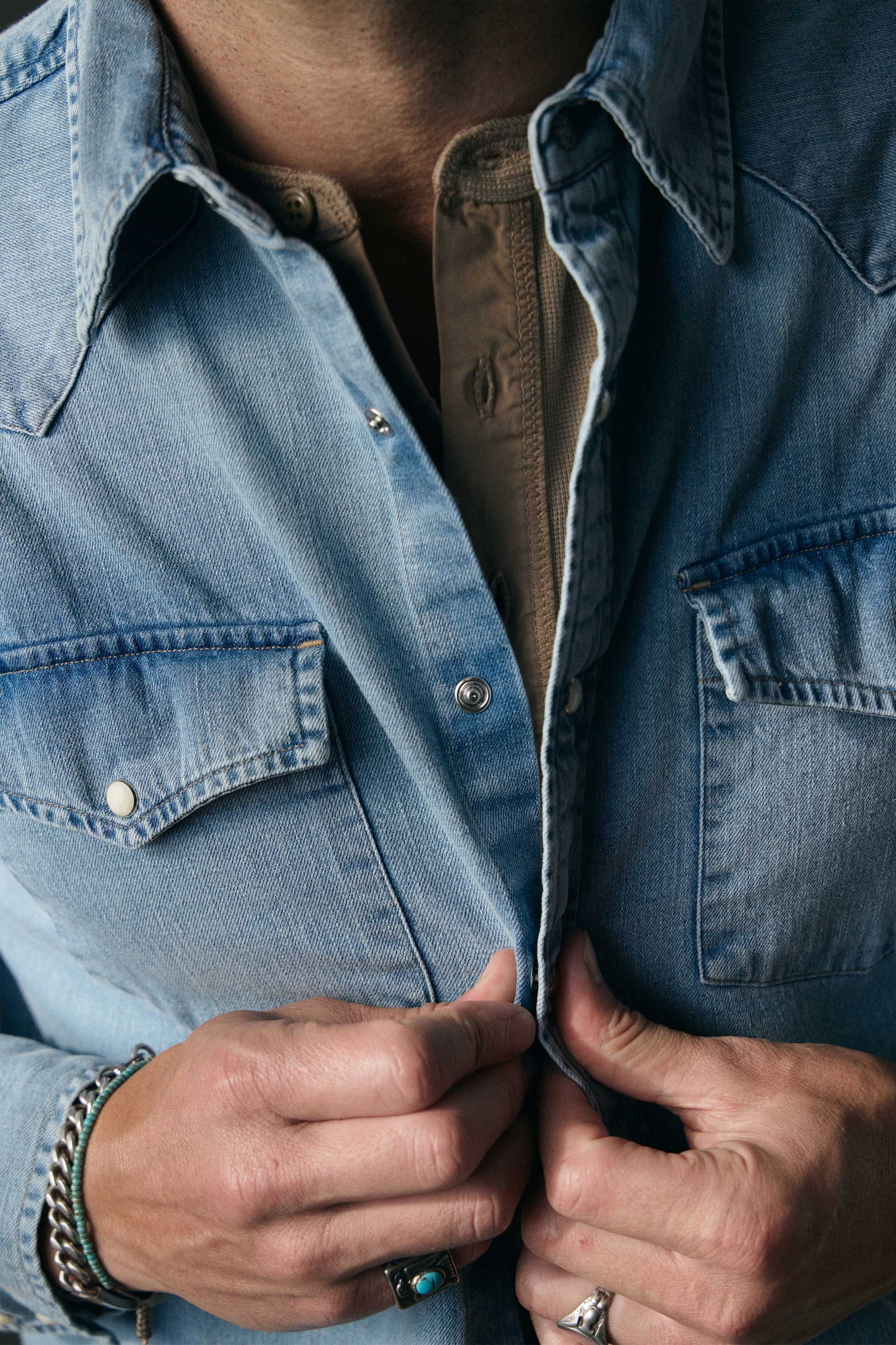 Wayne Denim Western Shirt in Light Wash