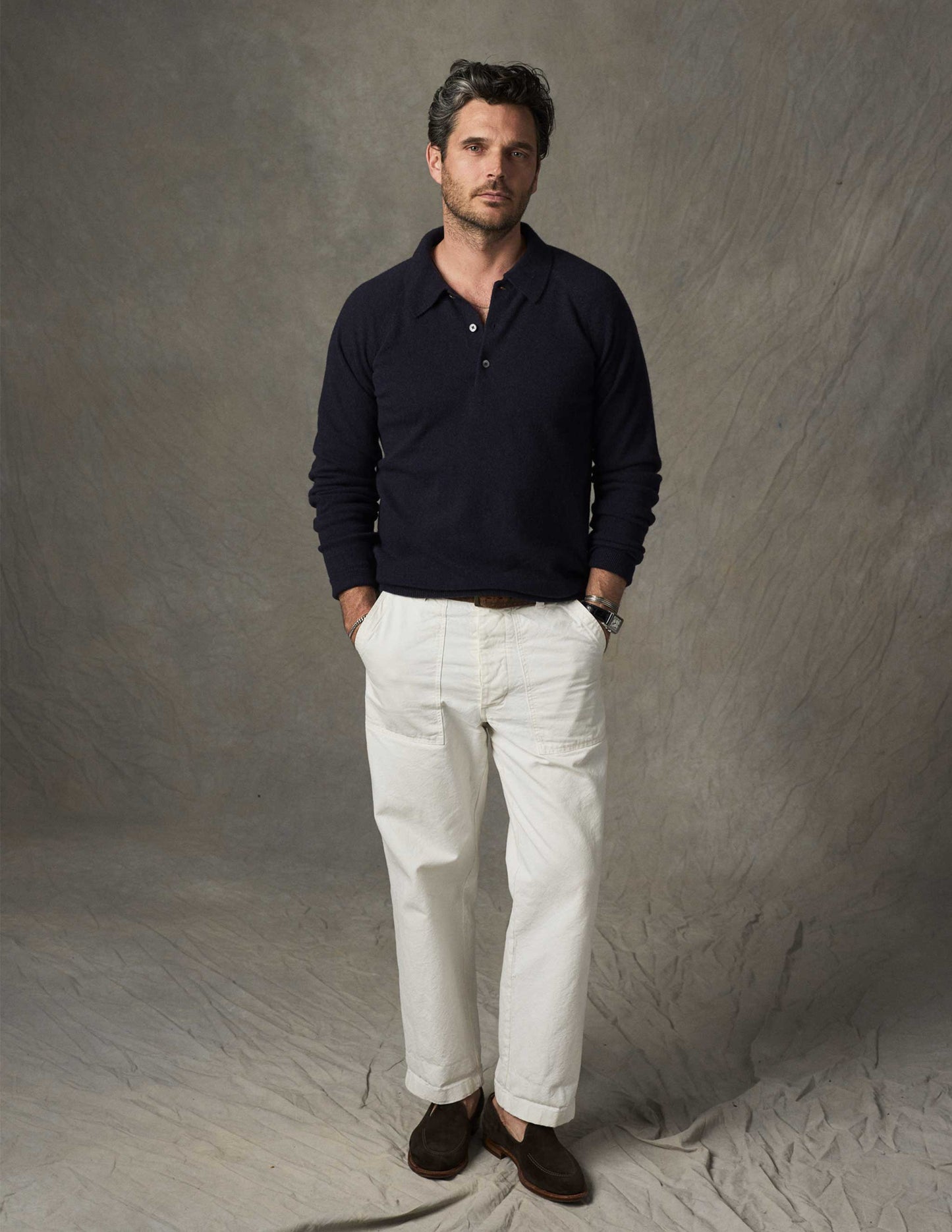 Luca Italian Wool Sweater Polo in Navy