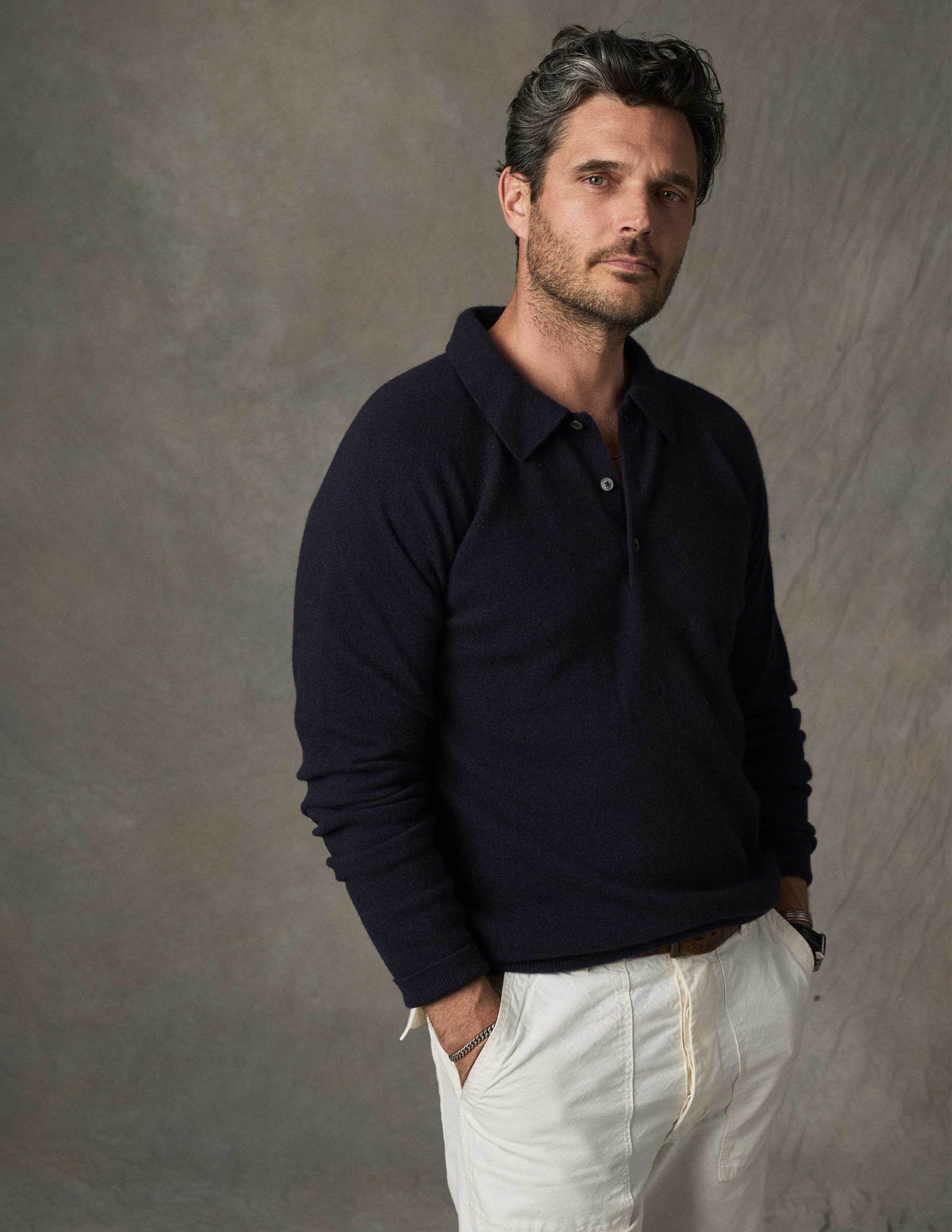 Luca Italian Wool Sweater Polo in Navy