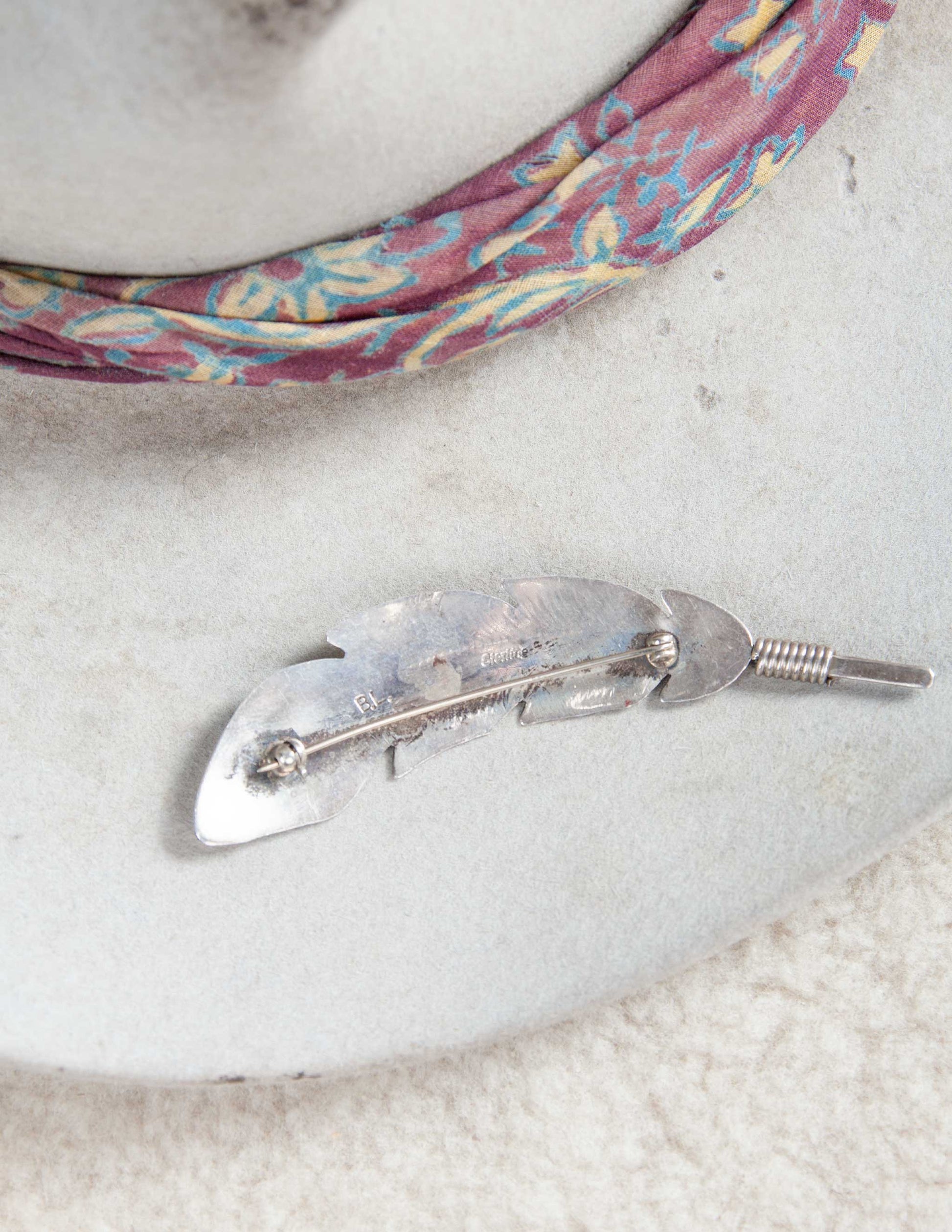 Large Vintage Sterling Feather Pin