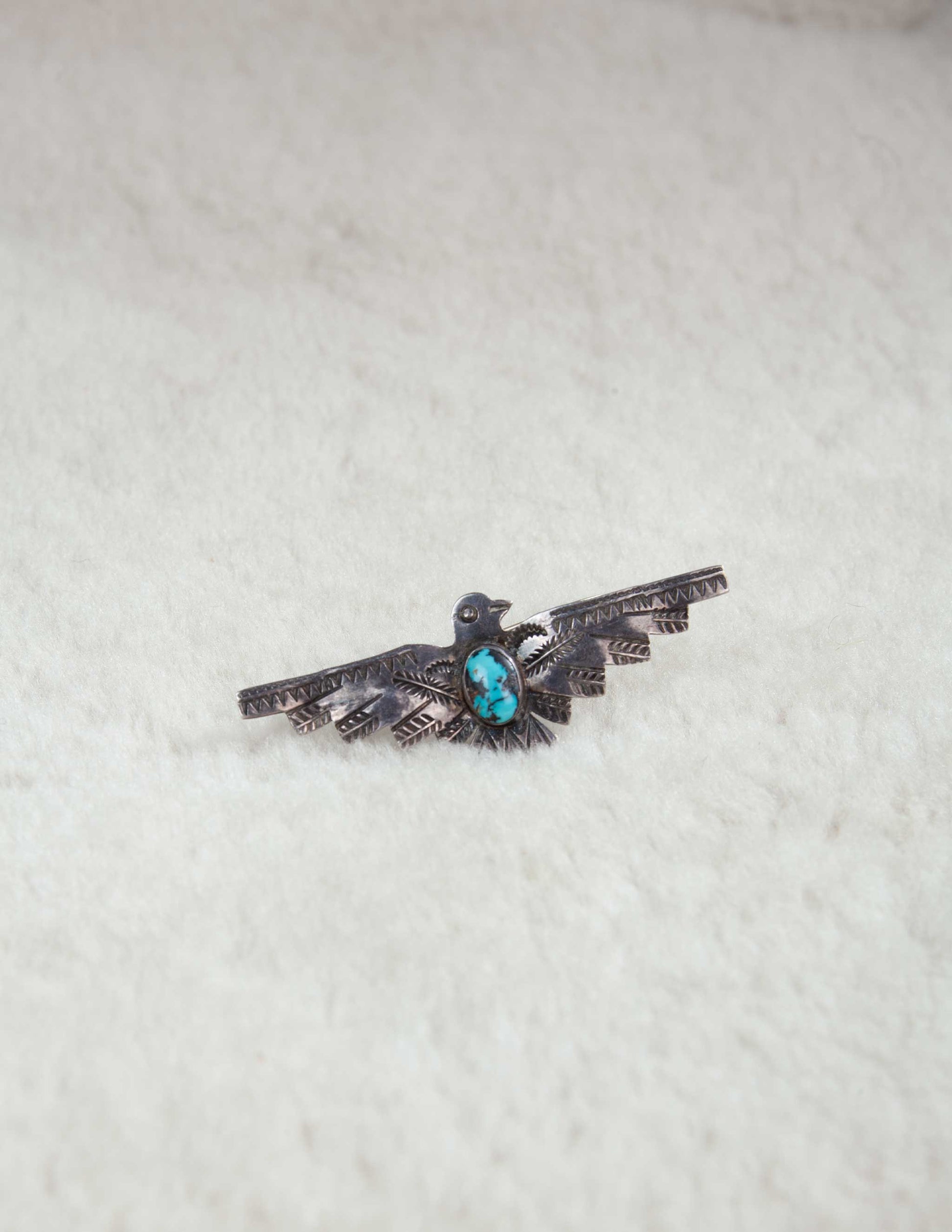 Vintage Large Thunderbird Pin with Turquoise Stone