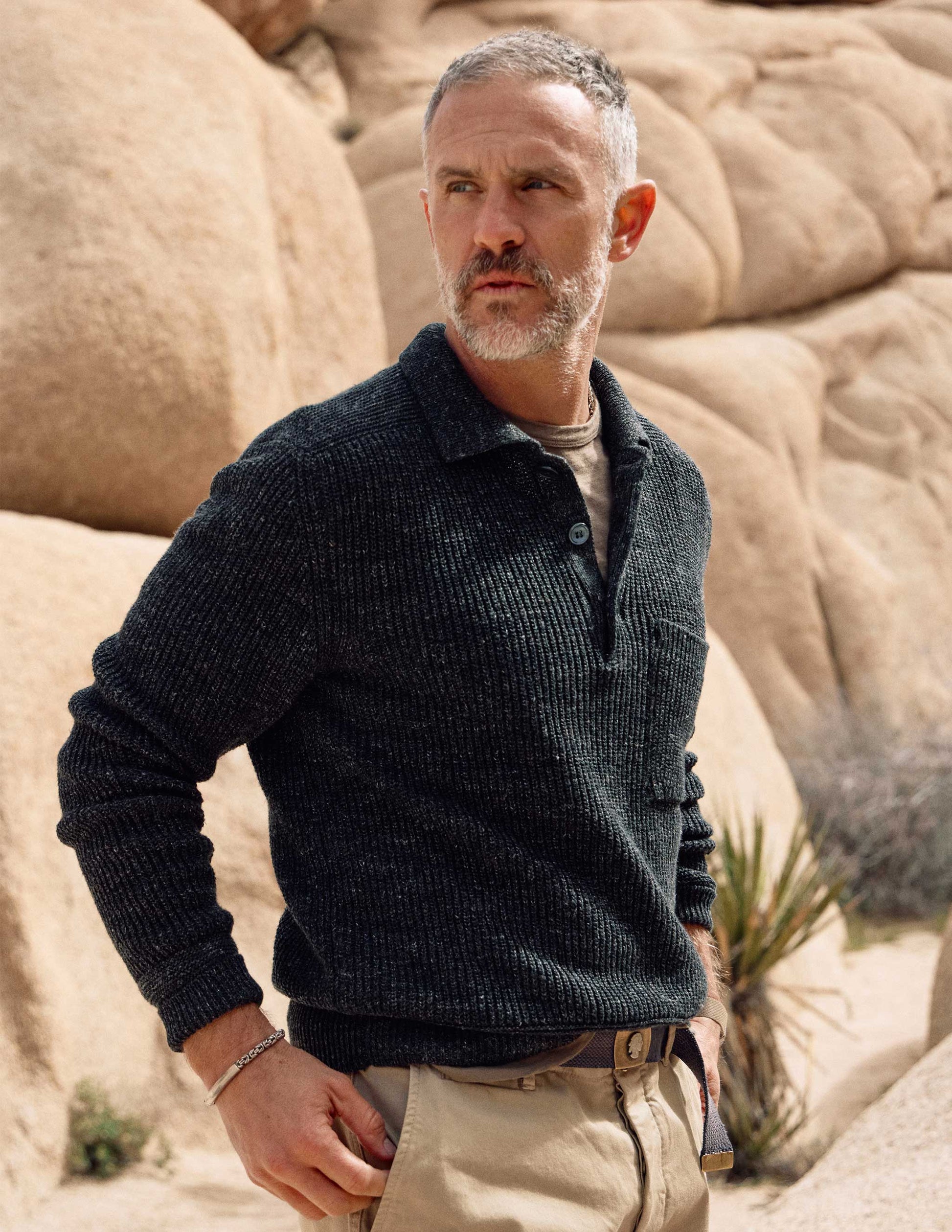 Porto Linen Cotton Sweater in Black Marl