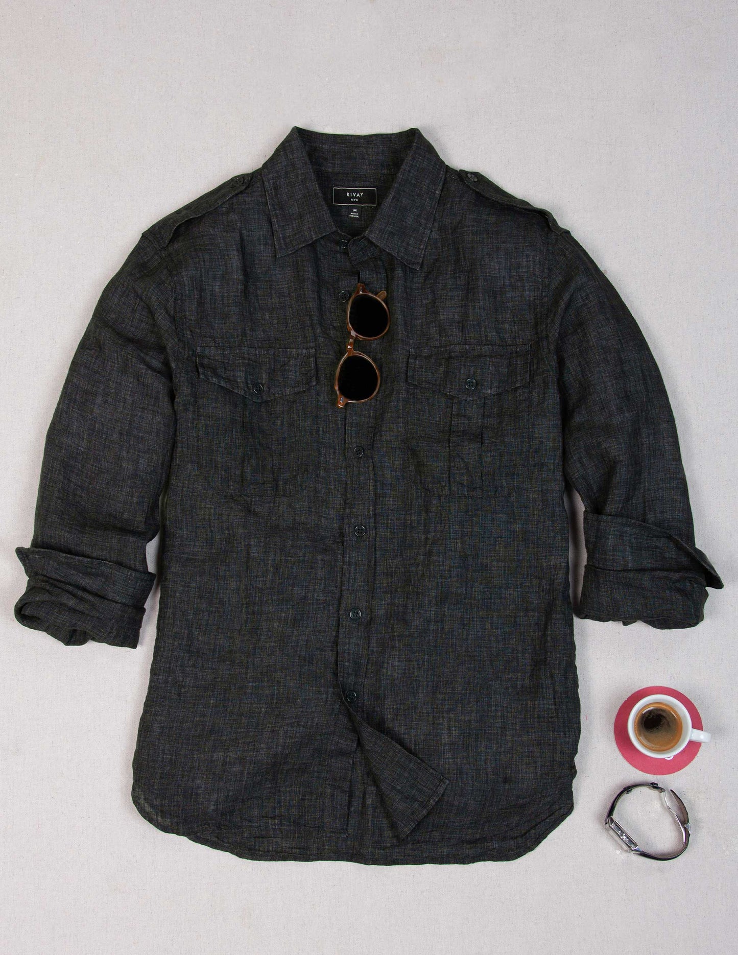 Atlas Linen Safari Shirt in Washed Black