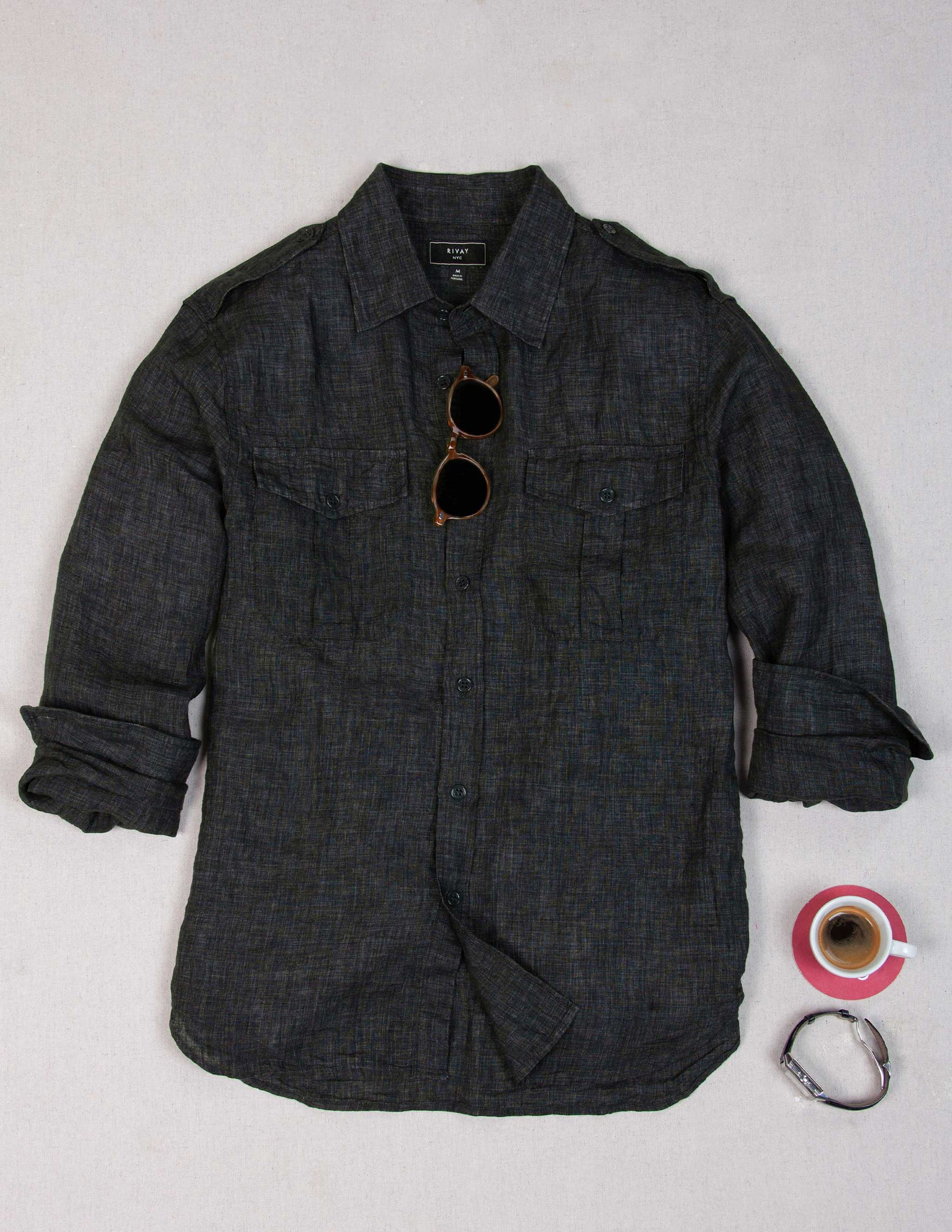 Atlas Linen Safari Shirt in Washed Black