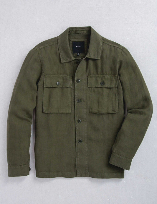 Rivay Linen Correspondent Jacket in Military Olive