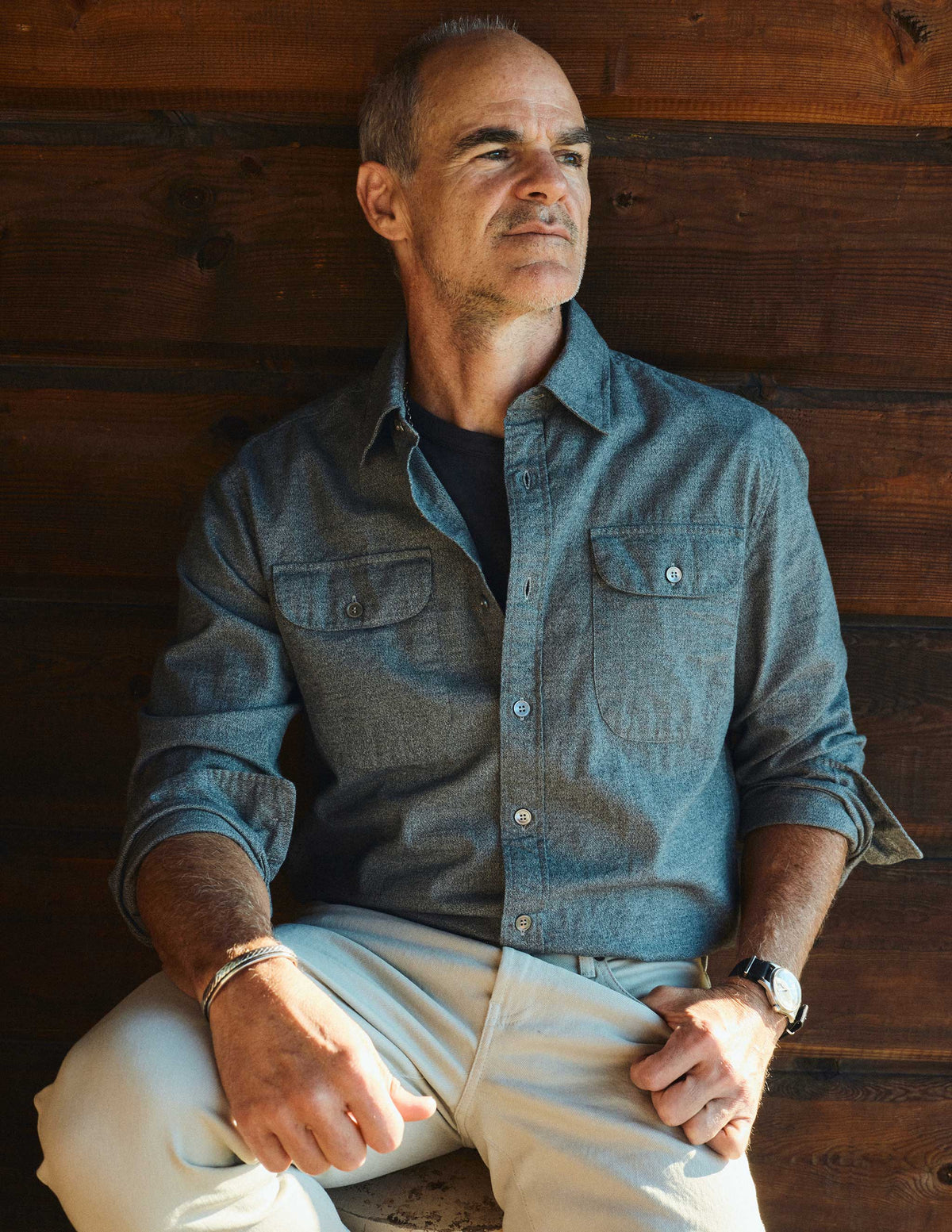 Miles Brushed Flannel Camp Shirt in Grey Marl